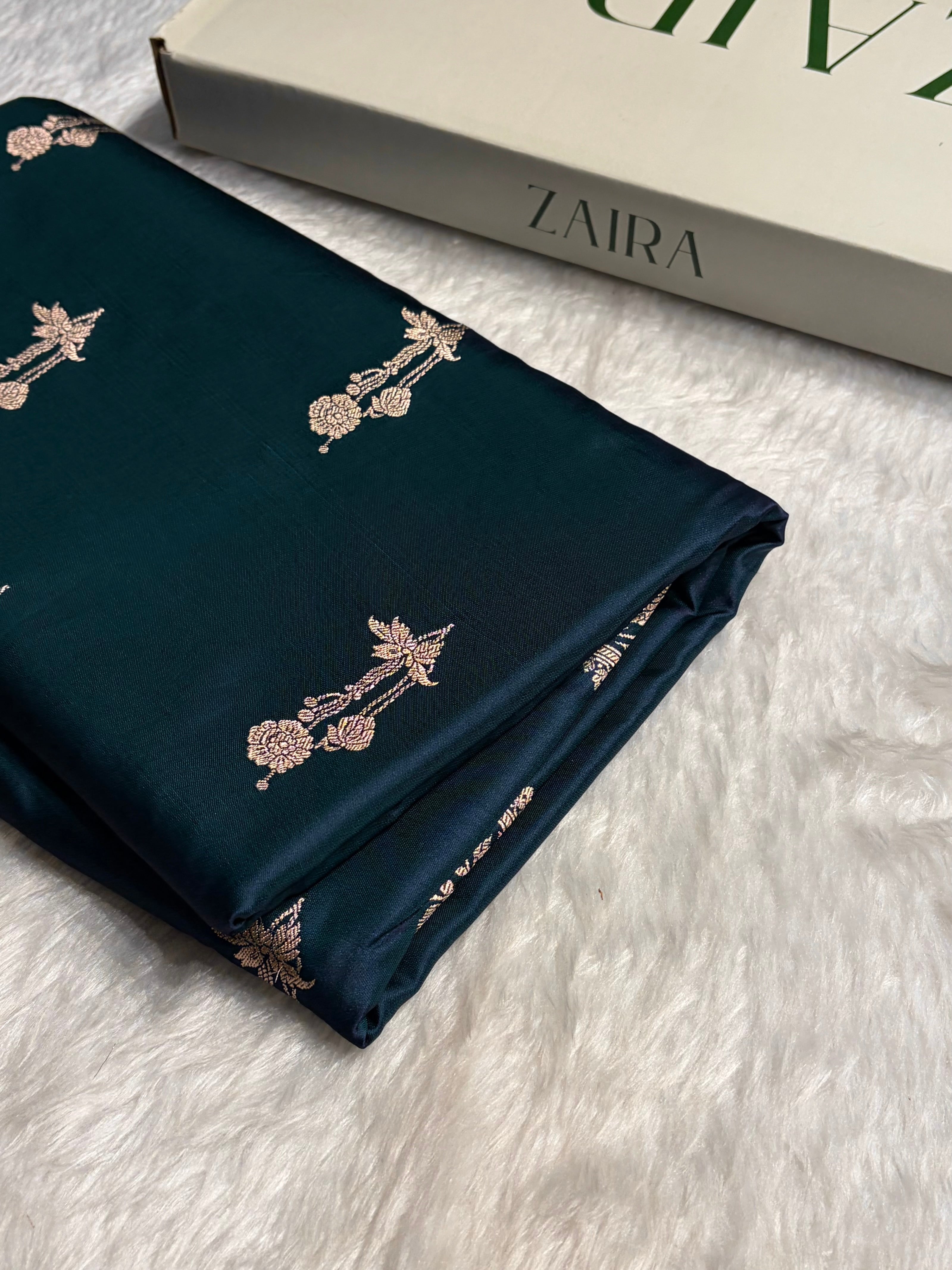 Peacock Boota With Floral Border Mashru Silk Saree MSM-92