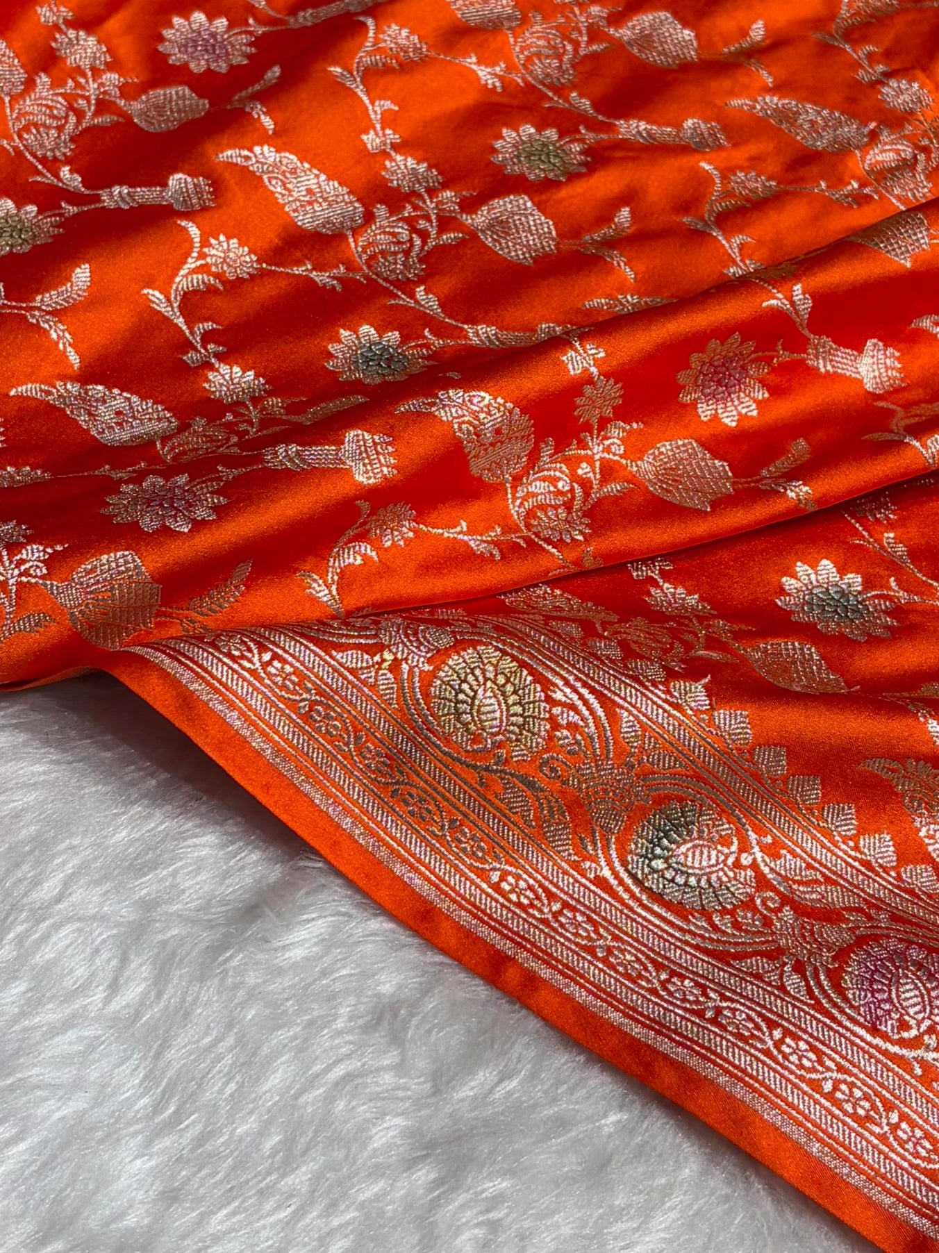 Orange Shades In Banarasi Minakari Jaal Mashru Silk Saree MS42