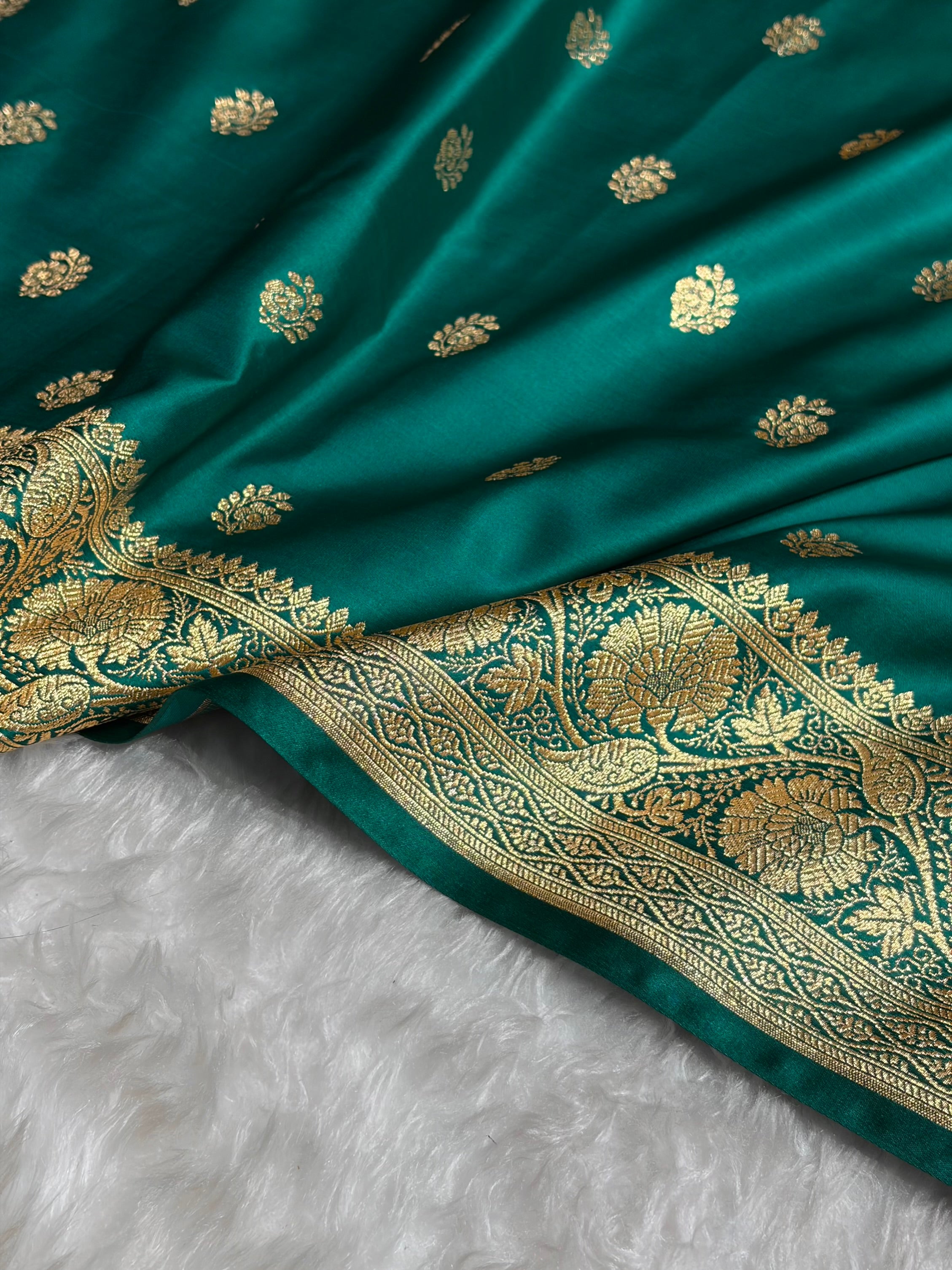 Banarasi Rama Shades Floral Boota Pattern Satin Katan Silk Saree SK72