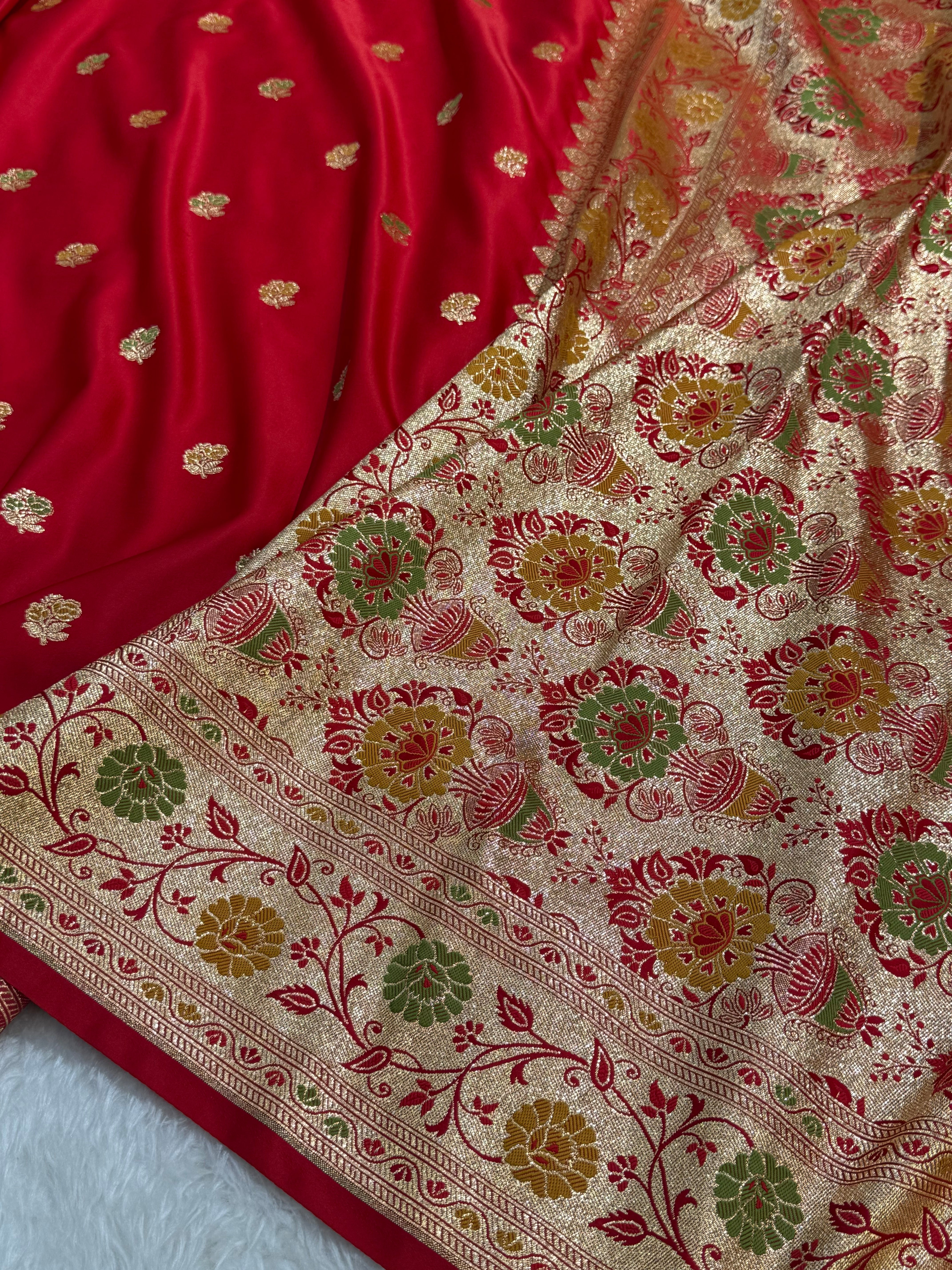 Premium Minakari Red Banarasi Booti Katan Silk Saree