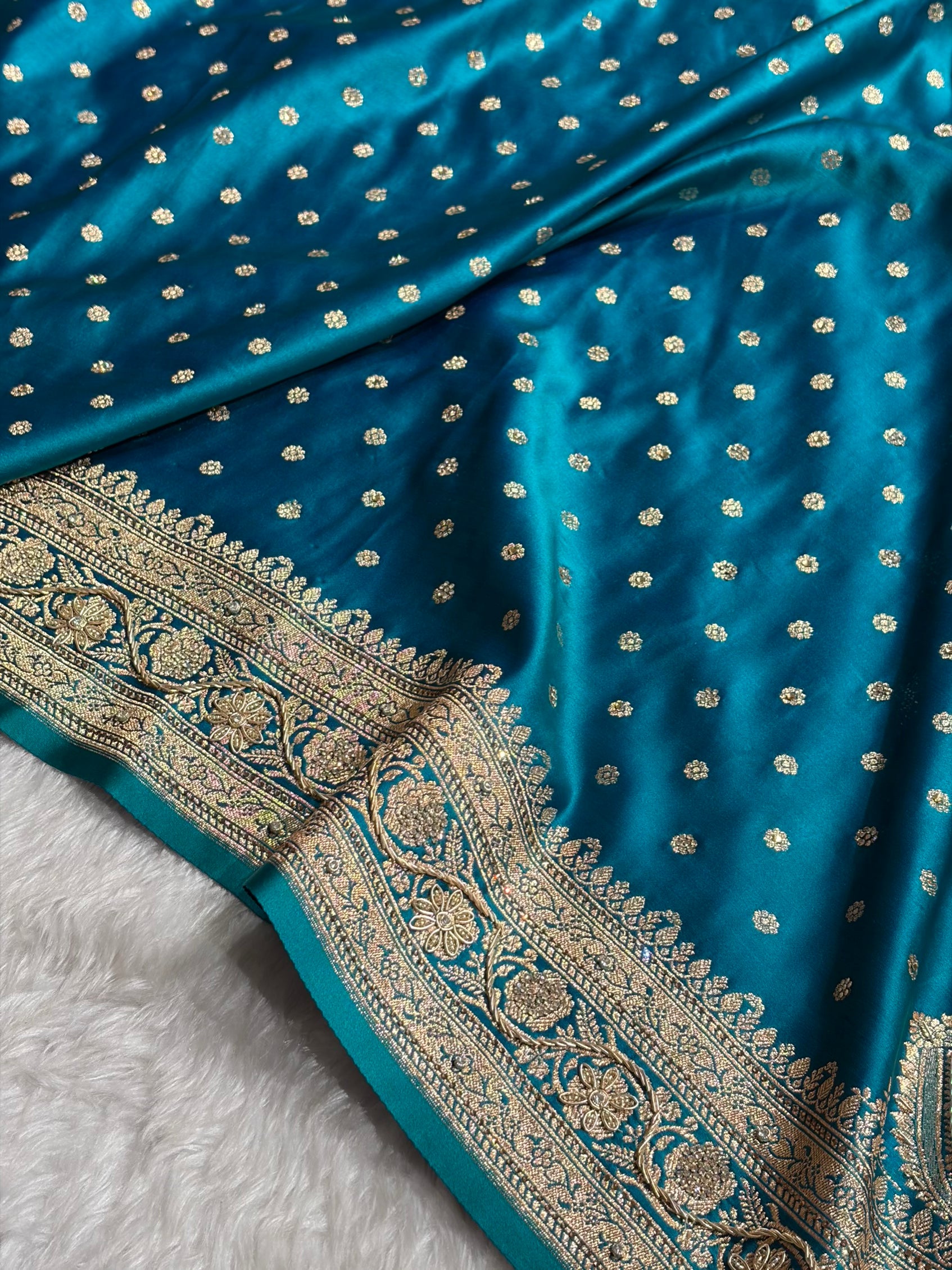 Banarasi Peacock Katan Silk Saree With Ari Zardozi and Swarovski stone work BSK01