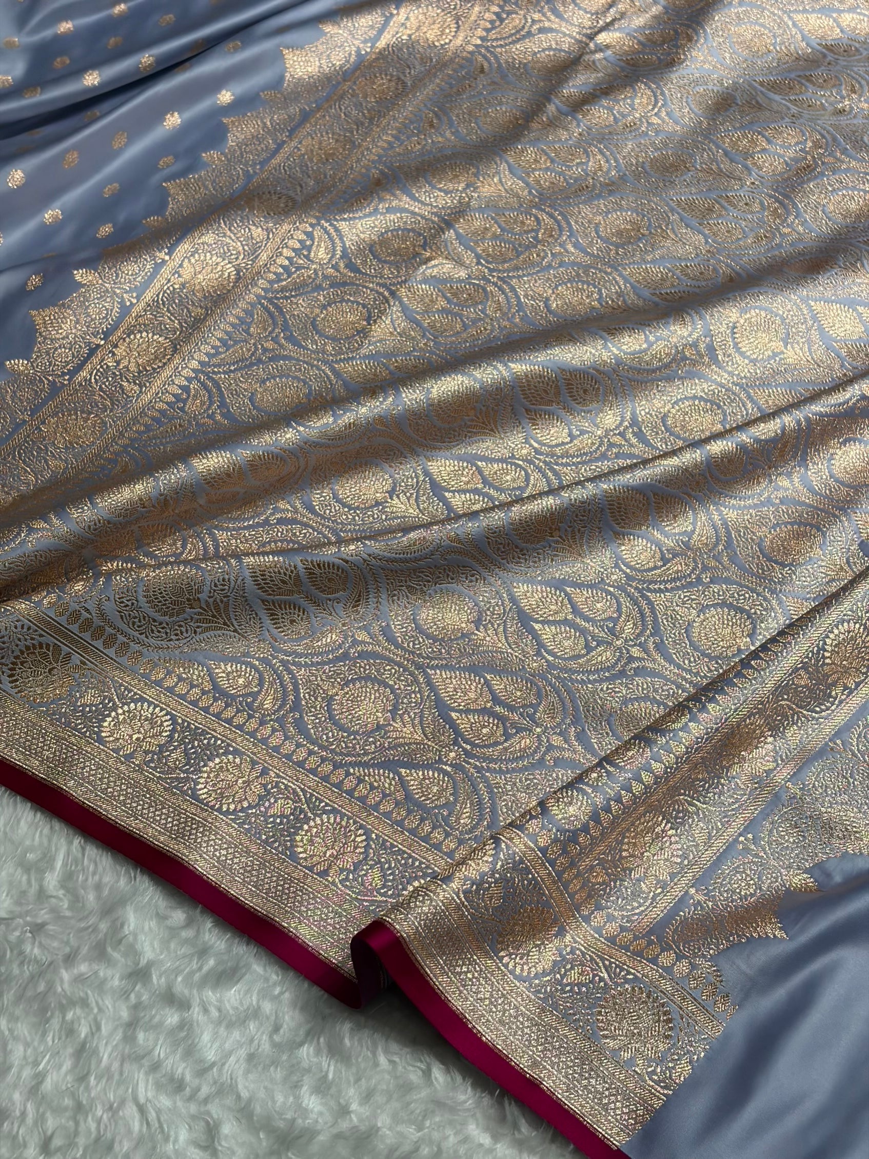 Banarasi Powder Blue Shades Booti Katan Silk Saree SK07