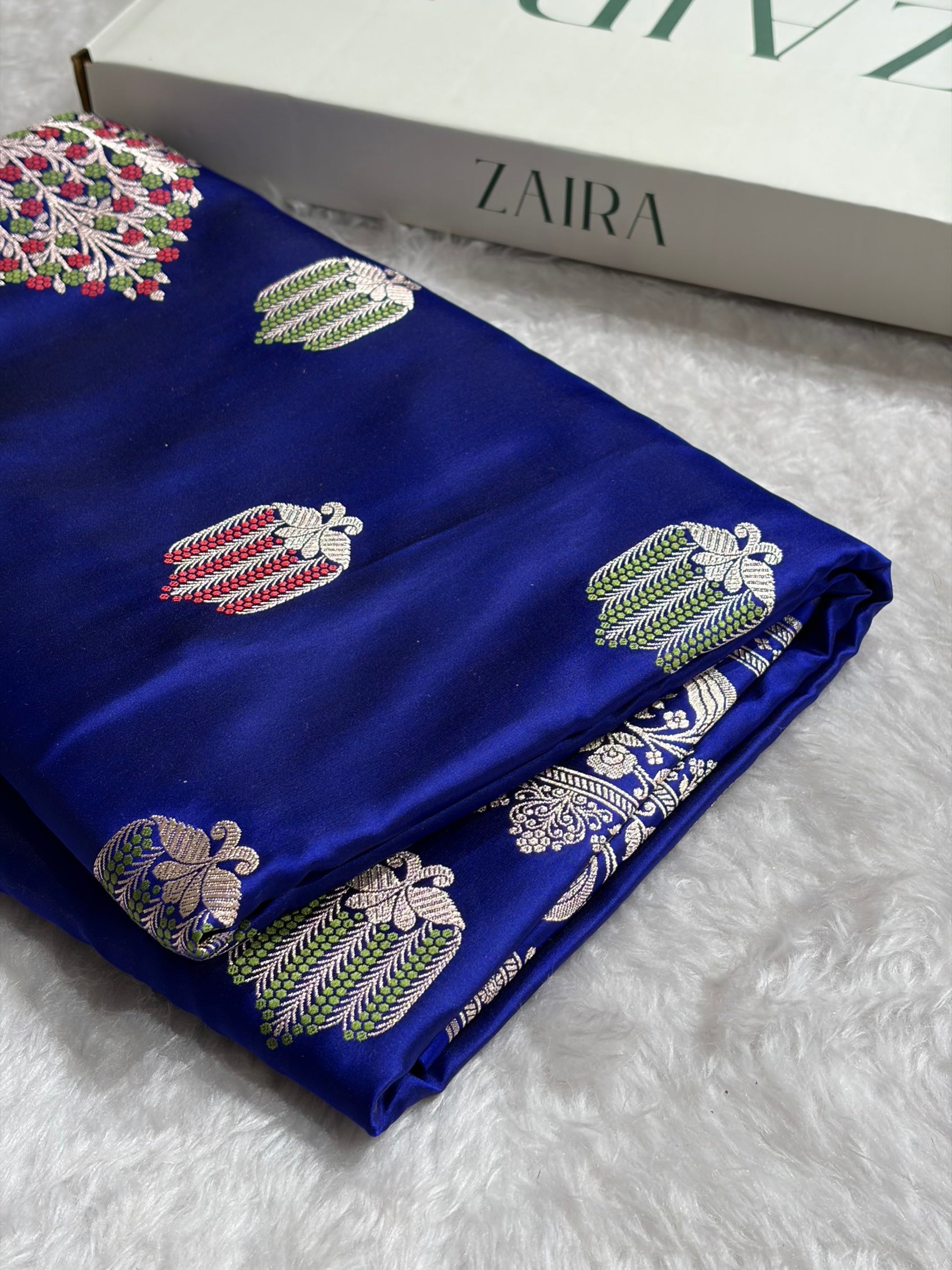 Royal Blue Shades Banarasi Boota Pattern Minakari Floral Mashru Silk Saree MSM-122