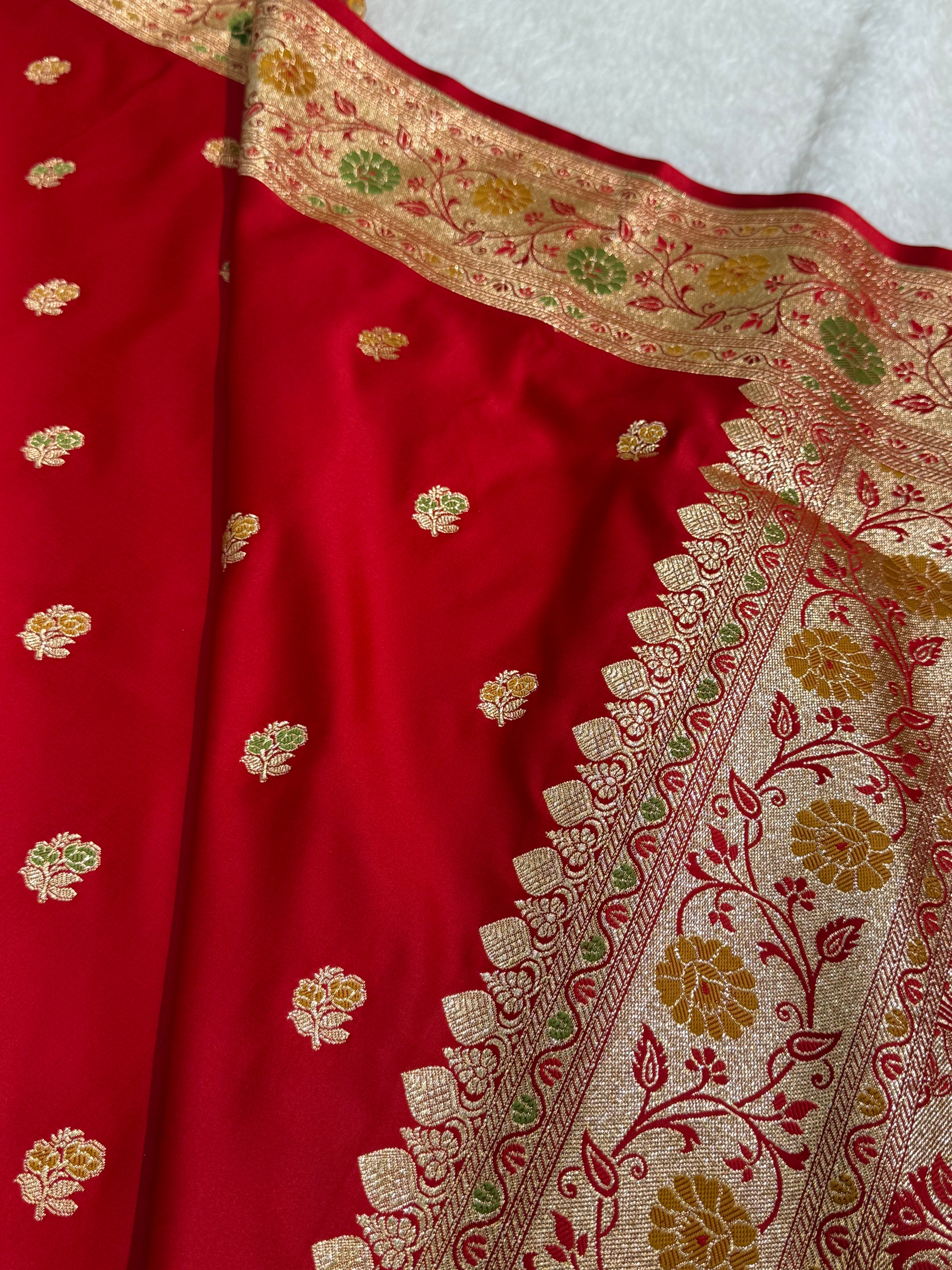 Premium Minakari Red Banarasi Booti Katan Silk Saree