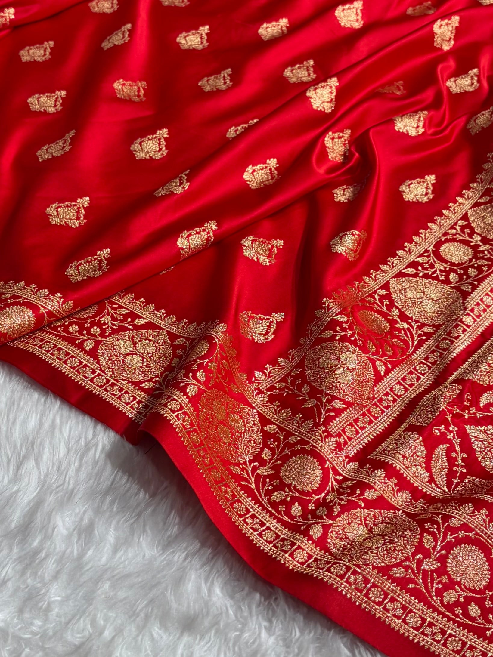 Banarasi Satin Katan Saree With Boota in Red Shades SK98