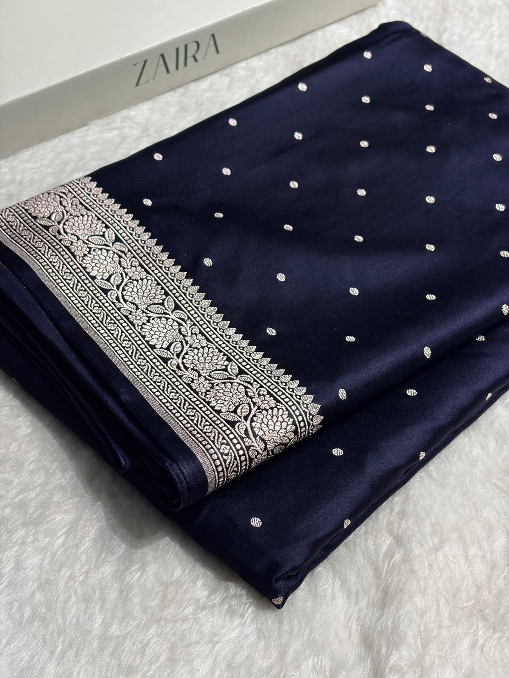 Dark Navy Blue Shades Booti Mashru Silk Saree MS65