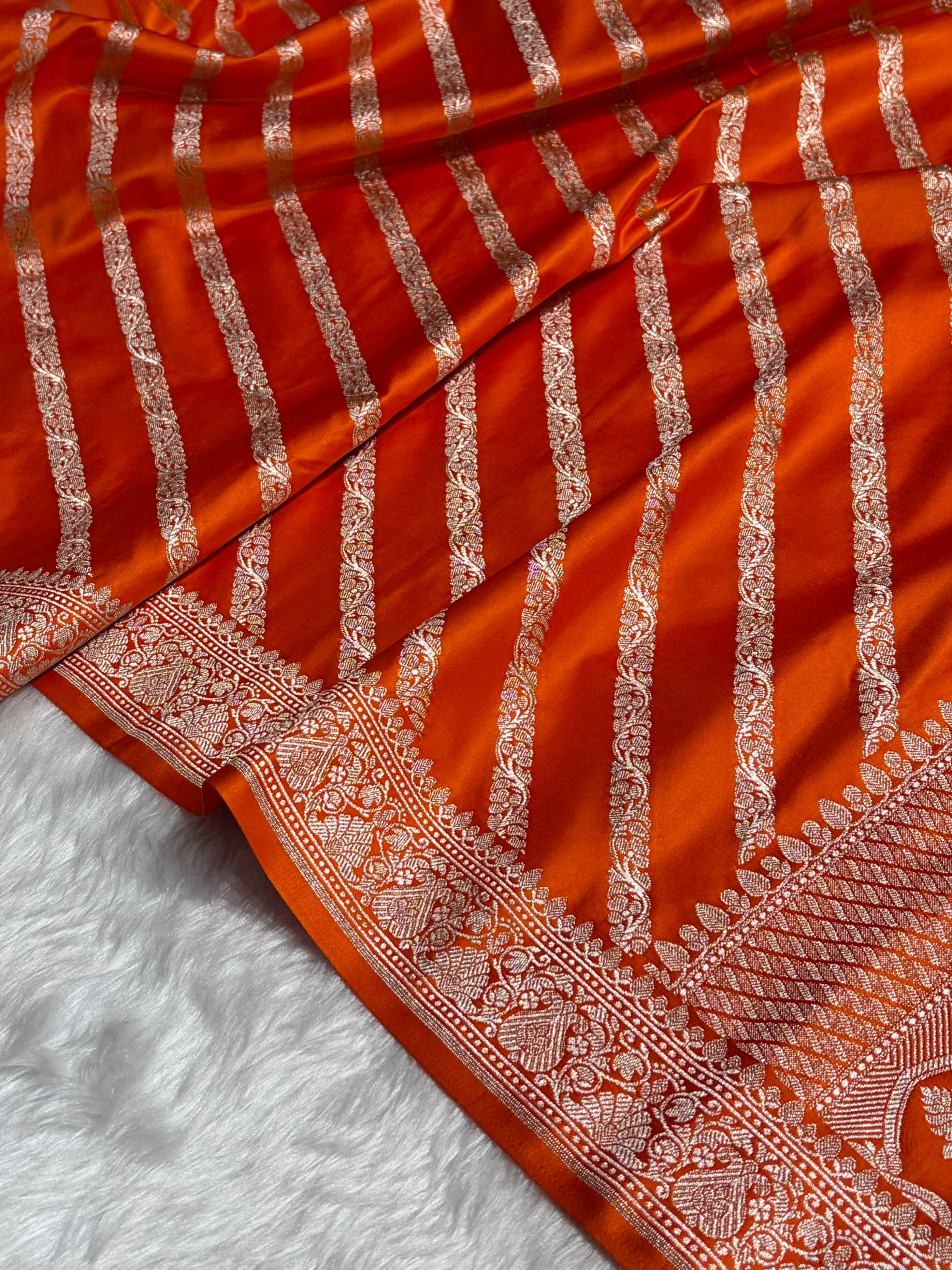 Orange With Floral Border Mashru Silk Saree MSM-98