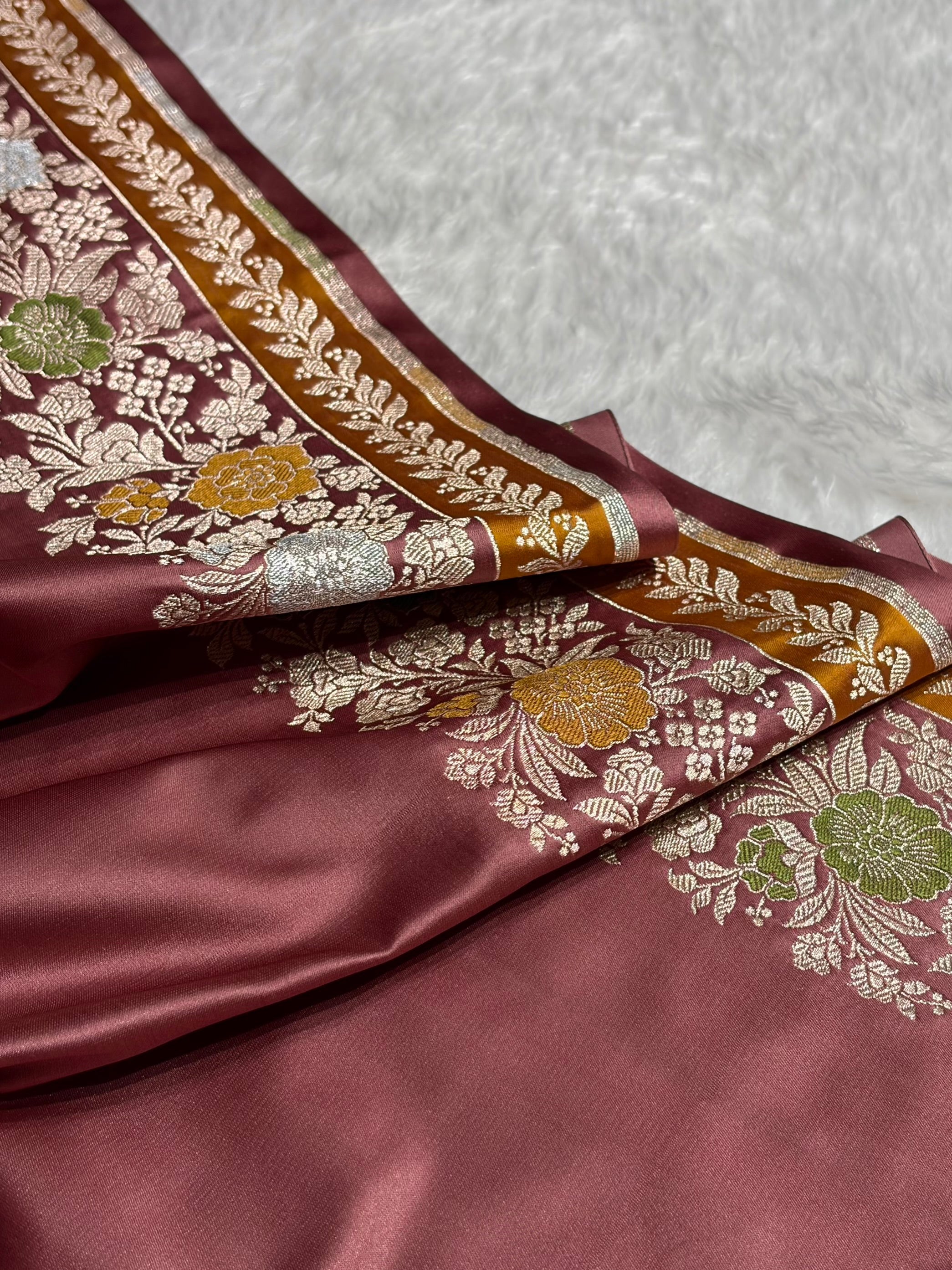Mauve Shades Floral Minakari Skirt Border Mashru Silk Saree MSM-83