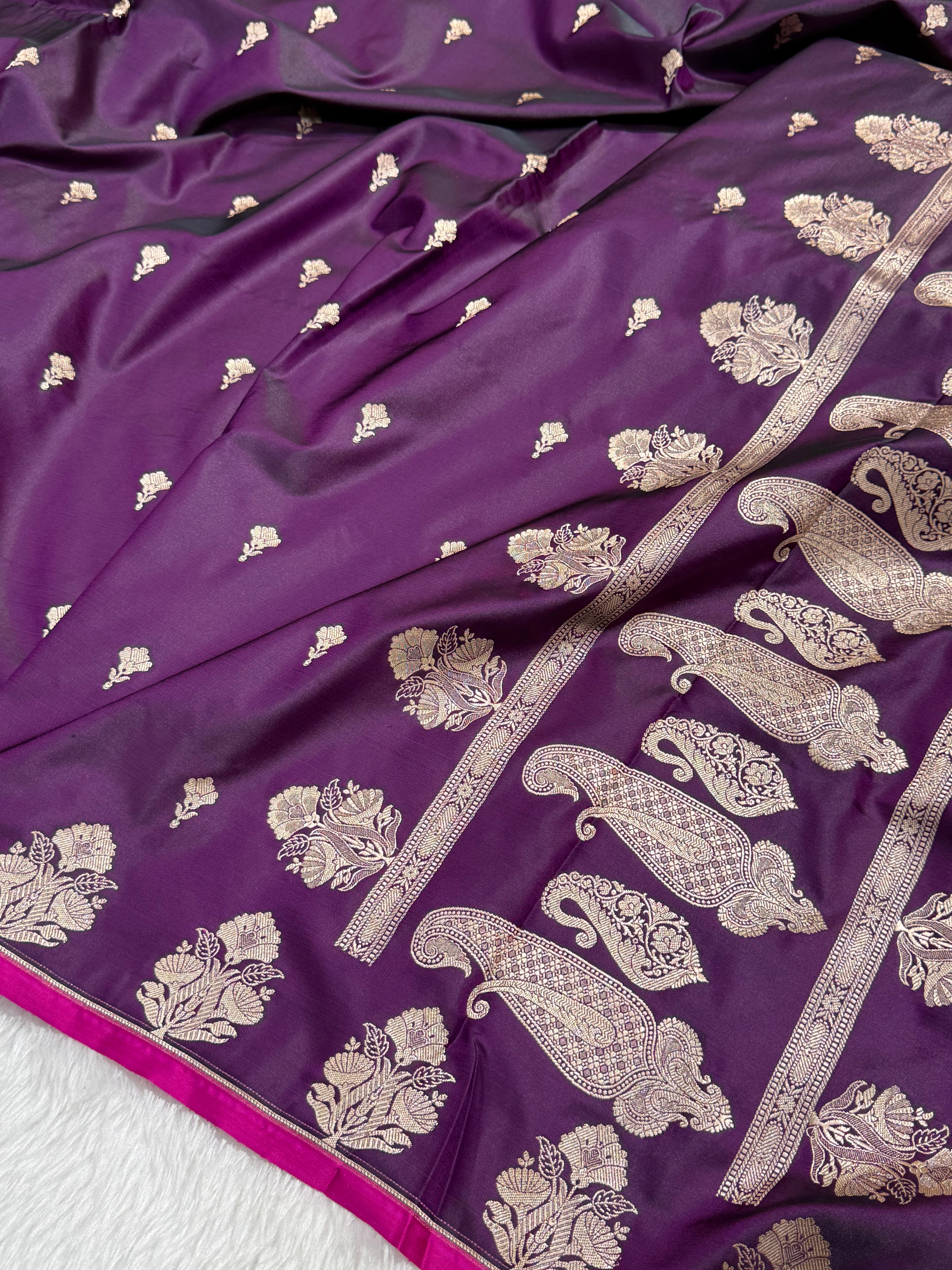 Purple booti Motif Mashru Silk Saree