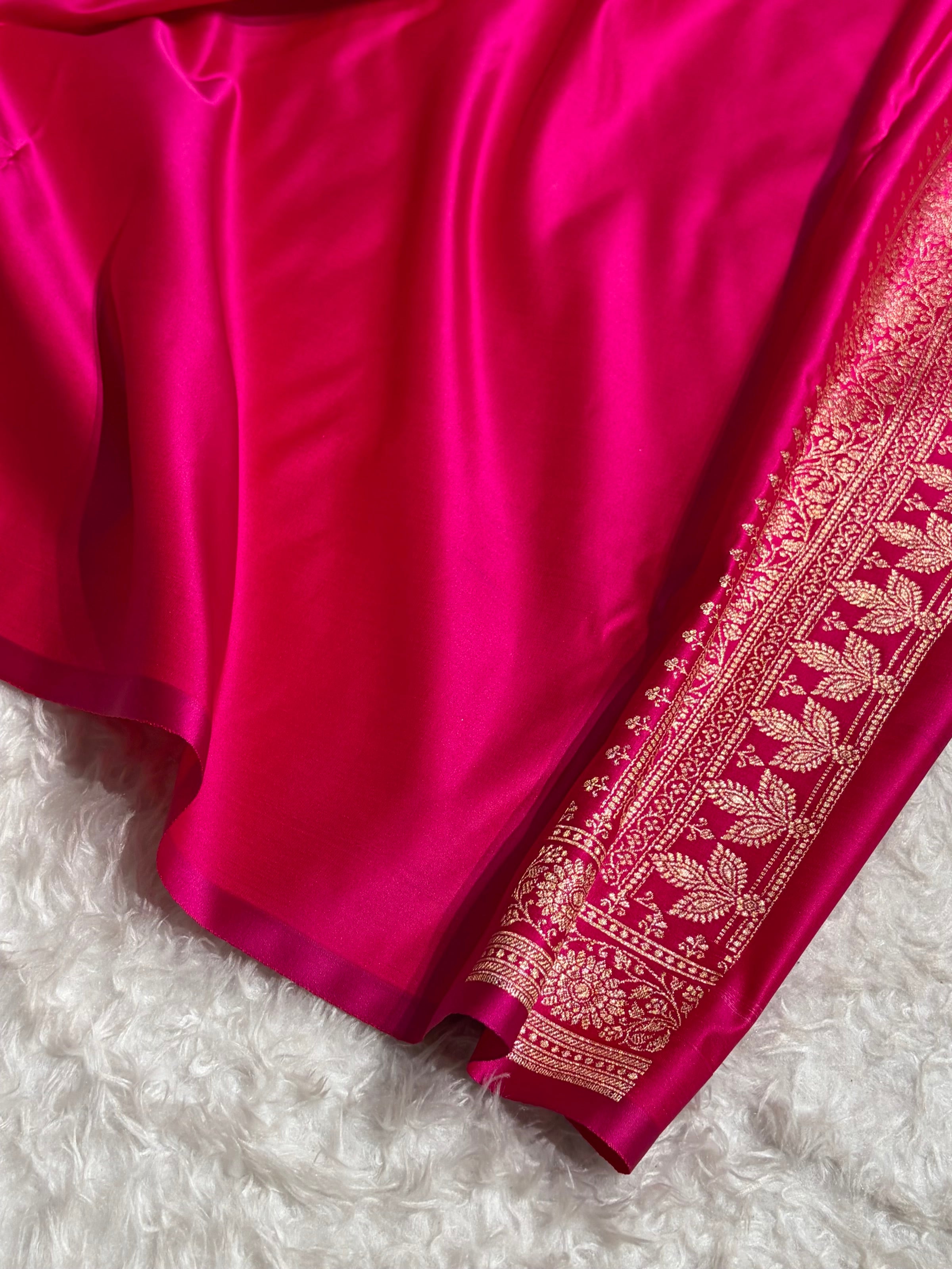 Banarasi Satin Katan Saree in Contrast Dark Green / Rani Shades SK131