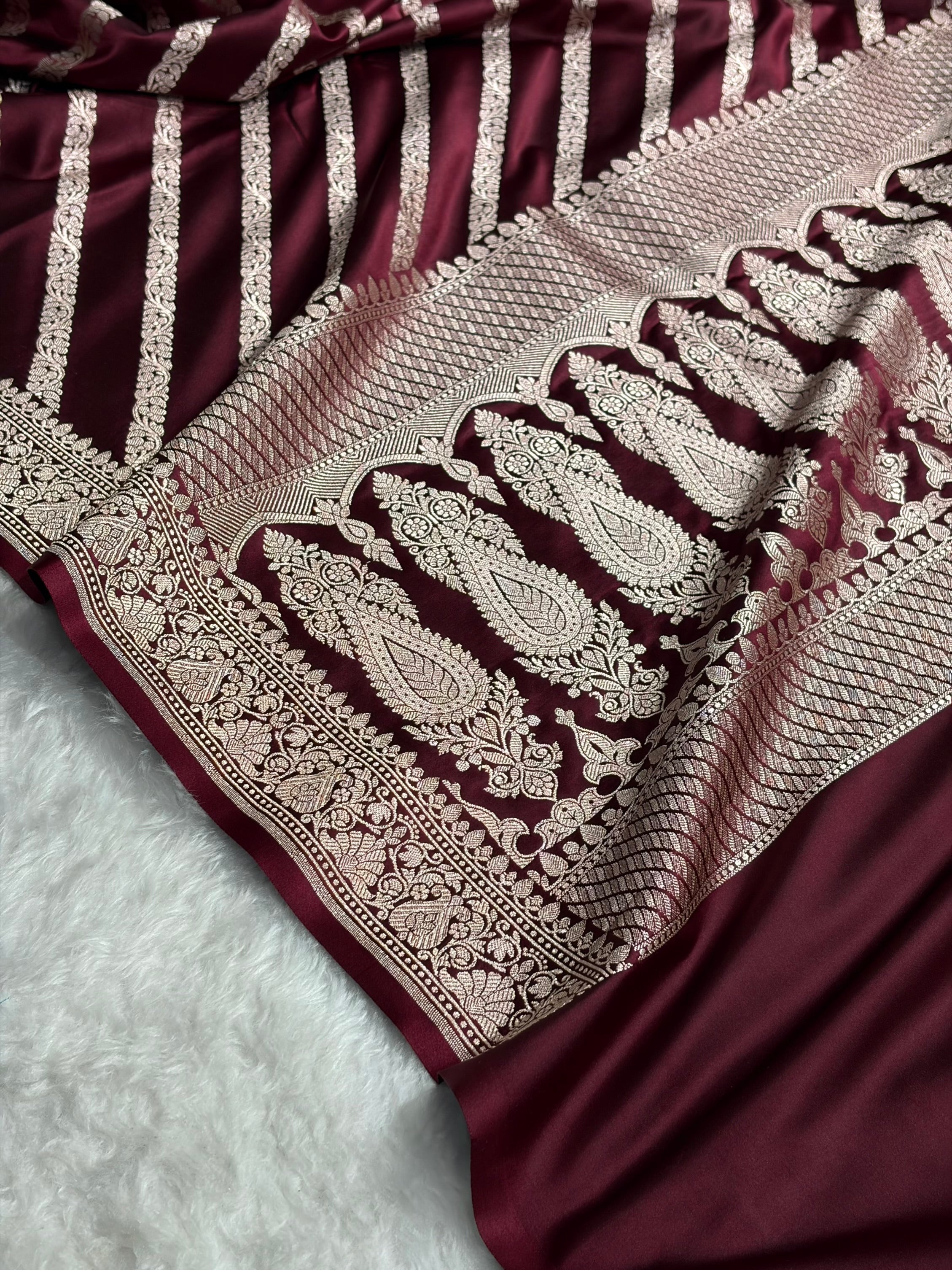 Banarasi Chocolate Shades With Floral Border Mashru Silk Saree MSM-98