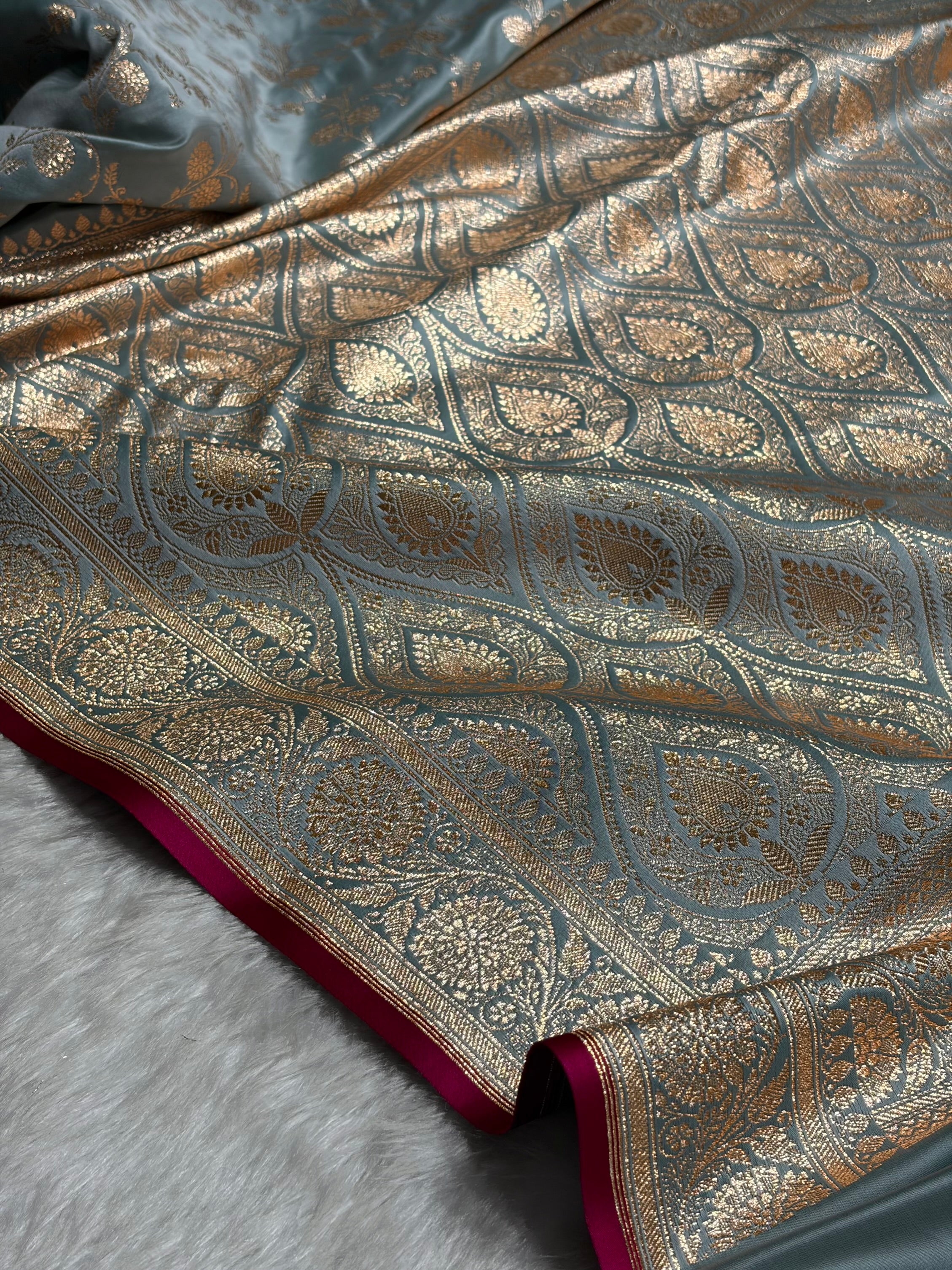 Turquoise Cross Satin Katan Silk Saree SK17