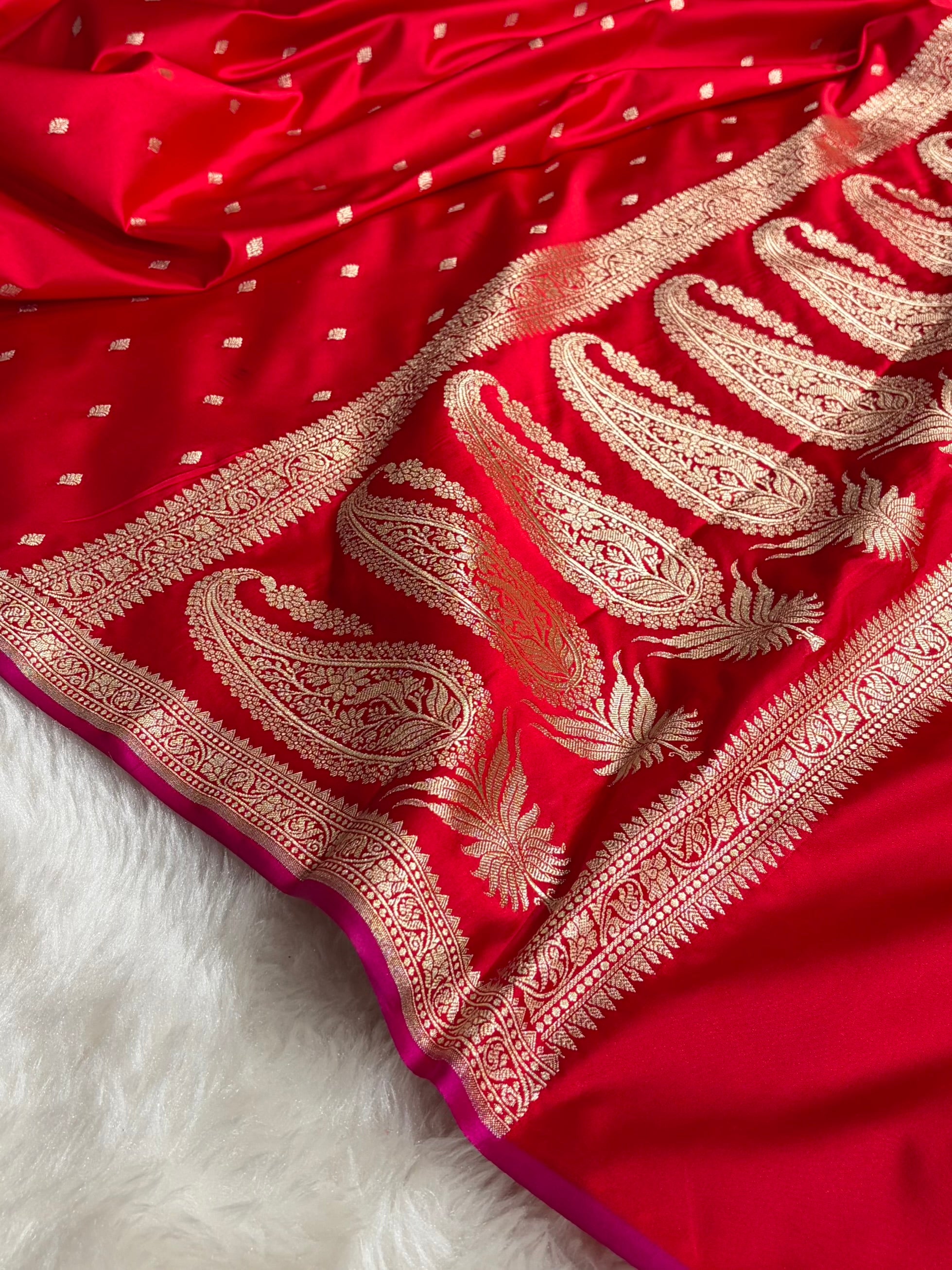 Premium Banarasi Satin Katan Saree in Red Shades SK90
