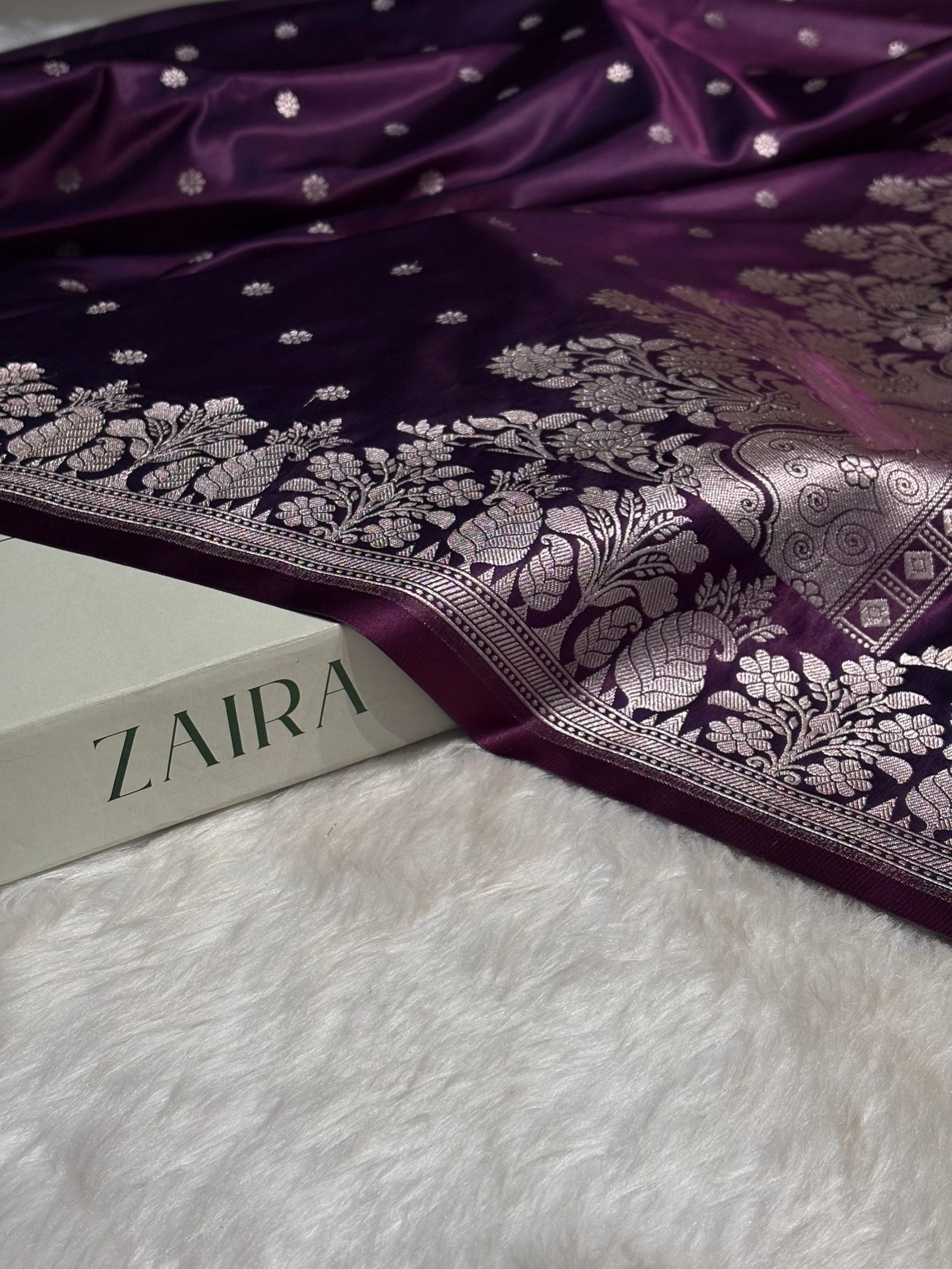 Wine Shades Floral Boota With Floral Border Mashru Silk Saree MSM 79