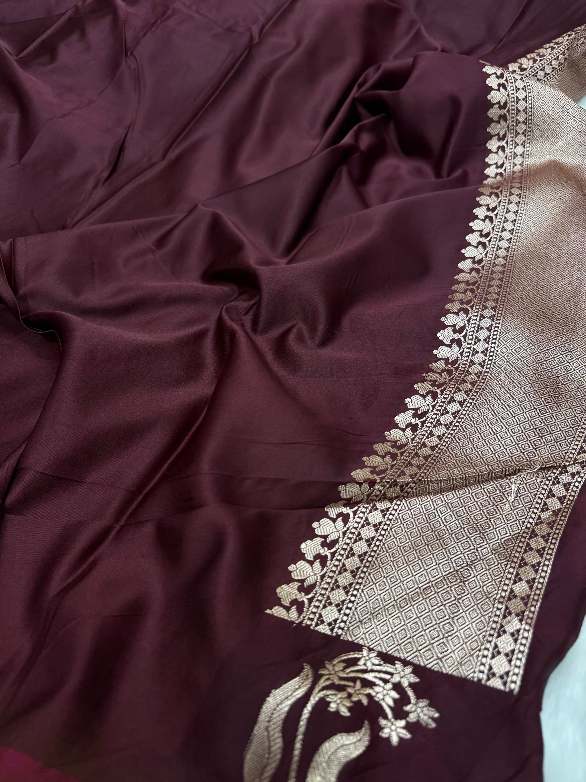 Chocolate Shades FloralBorder Mashru Silk Saree MSM 50