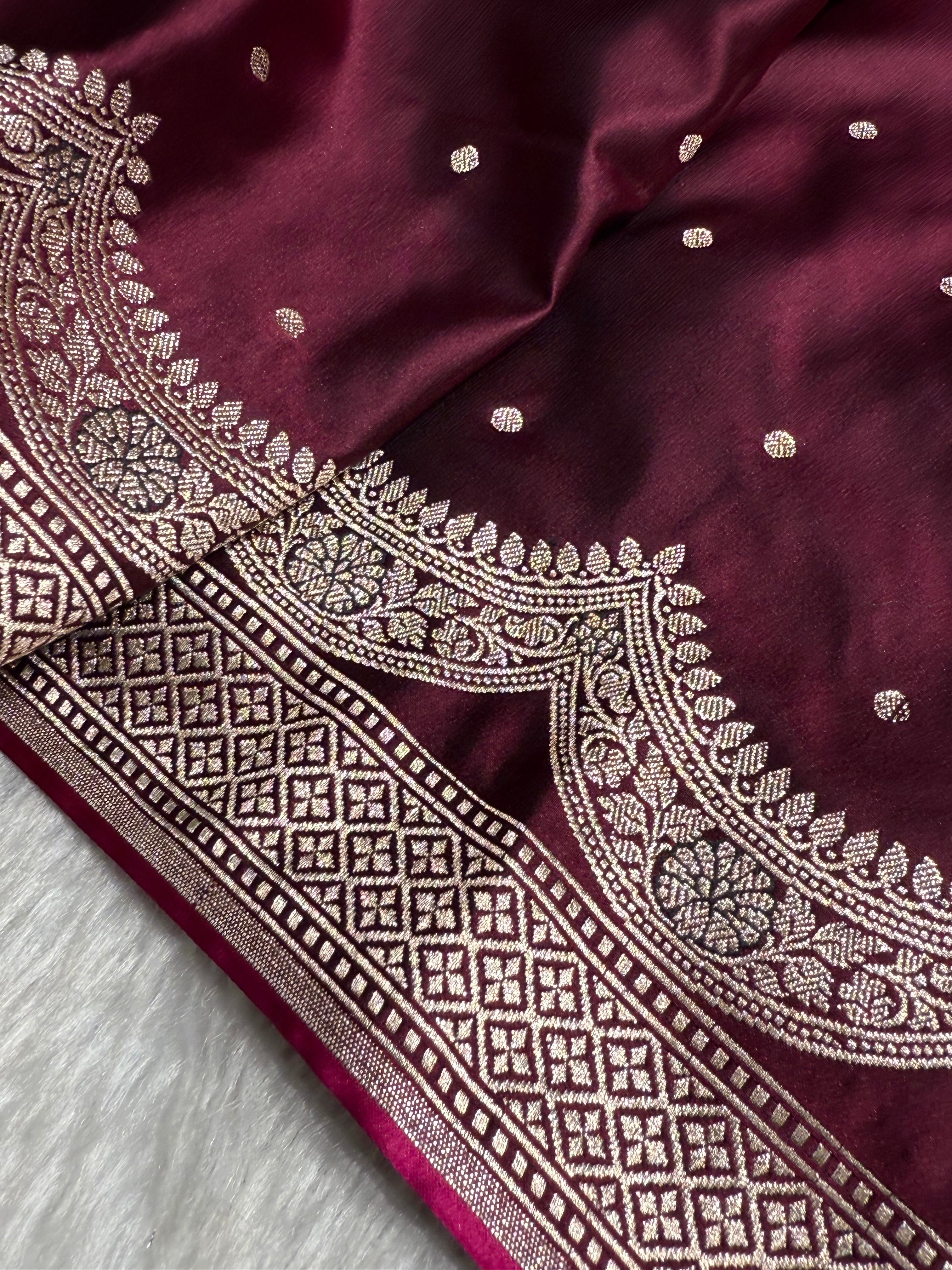 Garnet Shades Scallop Motif Booti Mashru Silk Saree MSM-56