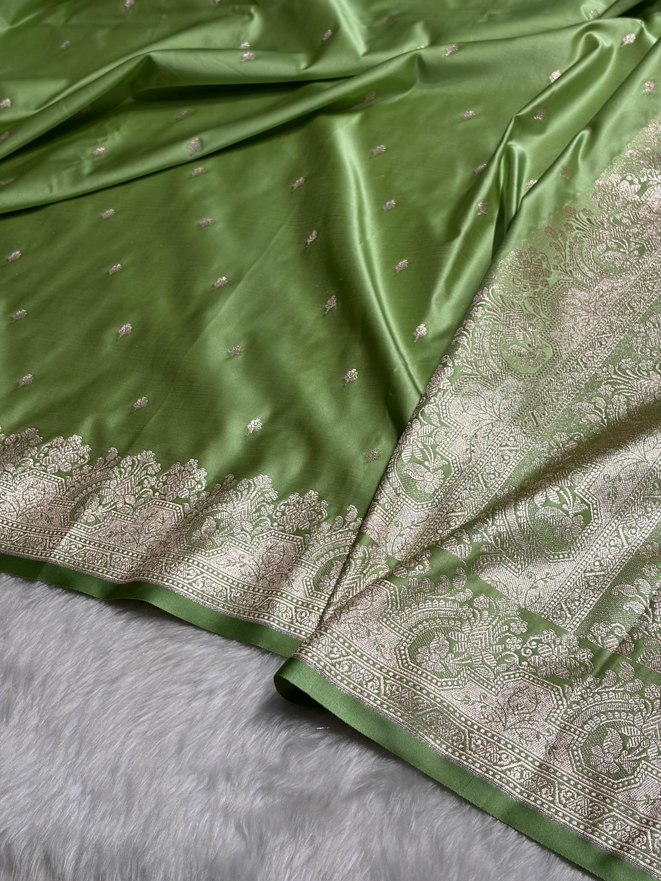 Pista Green Shades Motif Booti Mashru Silk Saree MSM-57