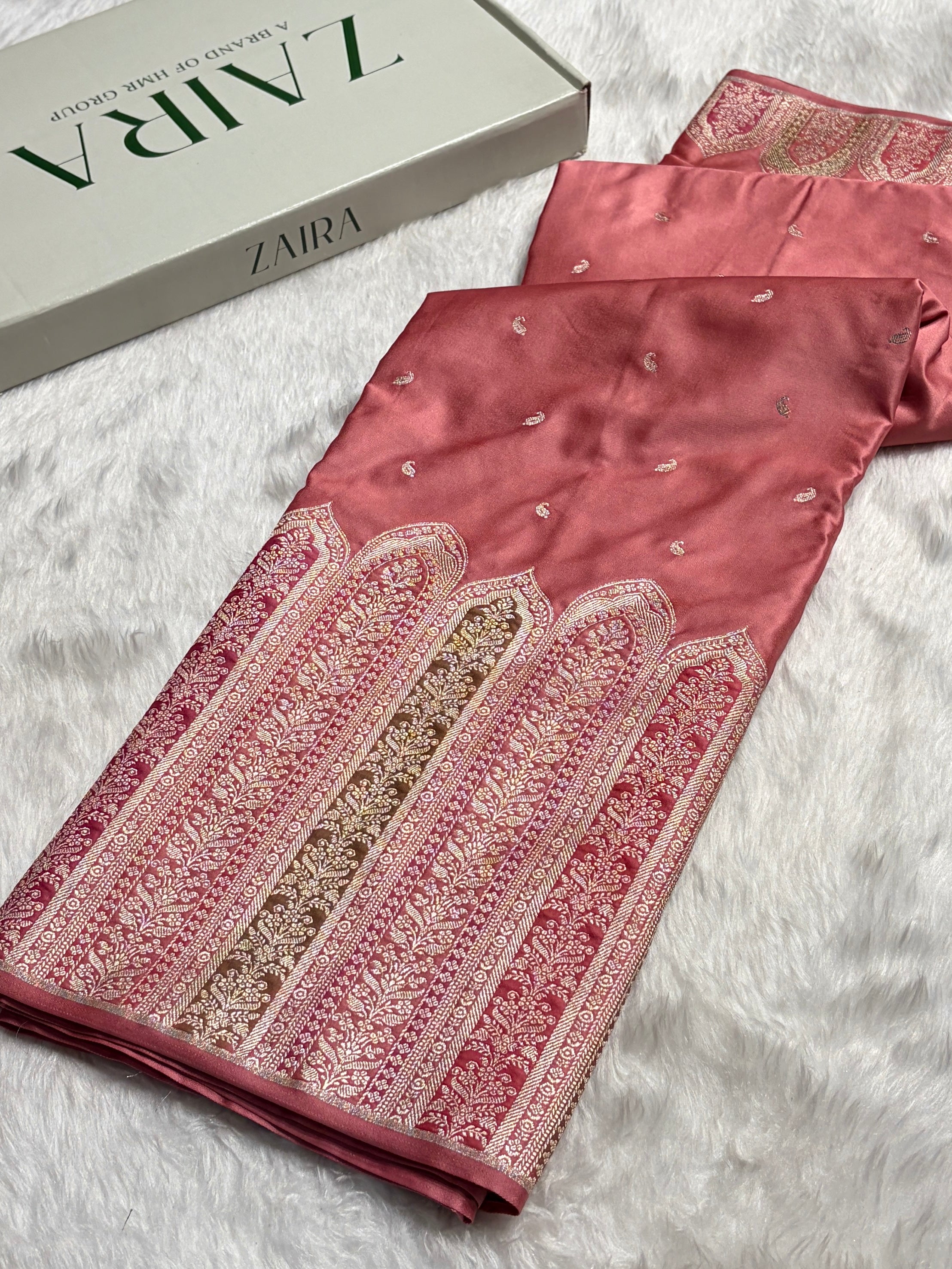 Skirt Border Dusty Peach Minakari Mashru Silk Saree MS13