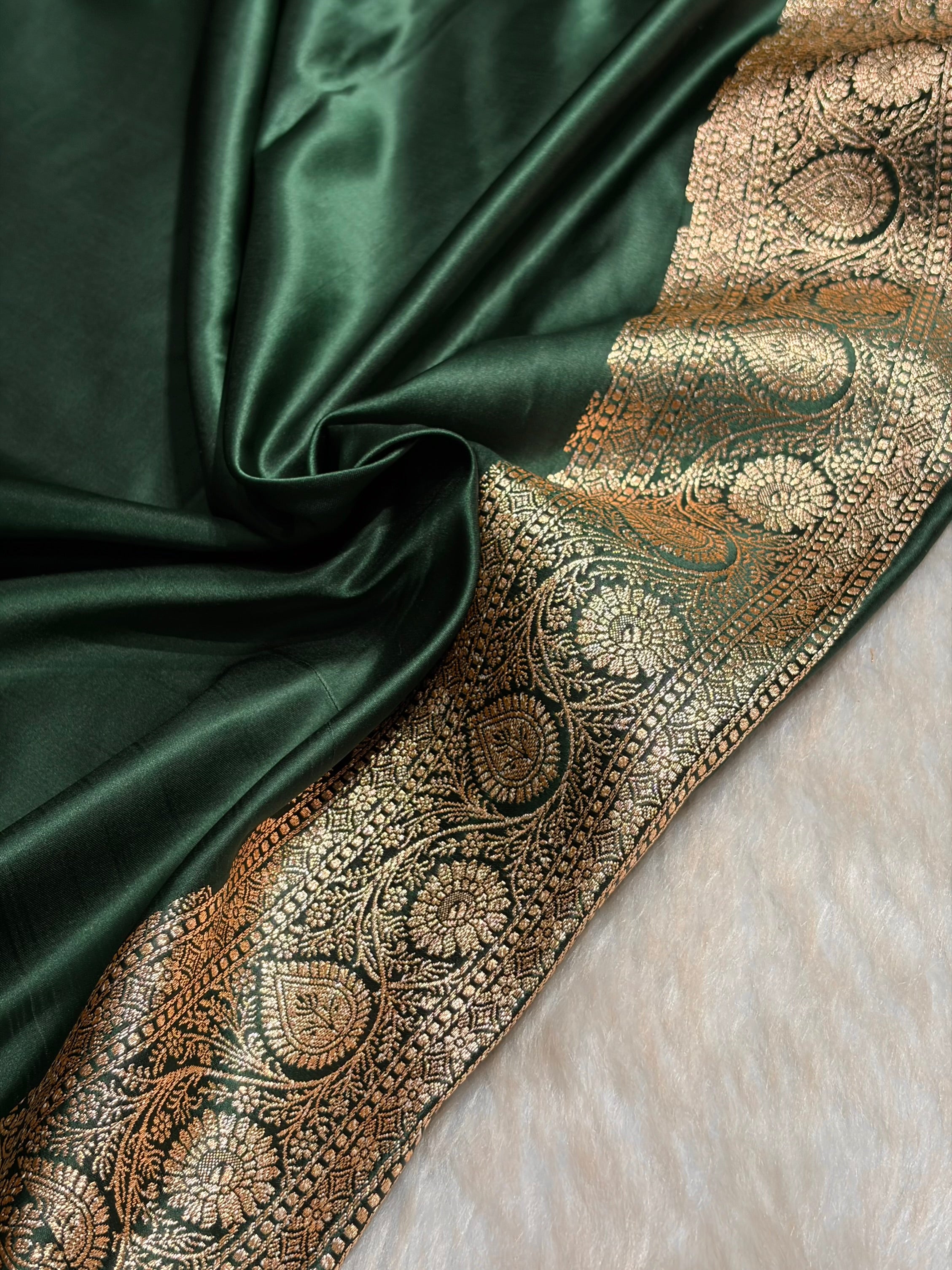 Banarasi Bottle Green Brocade Soft Katan Silk Saree SKB-02