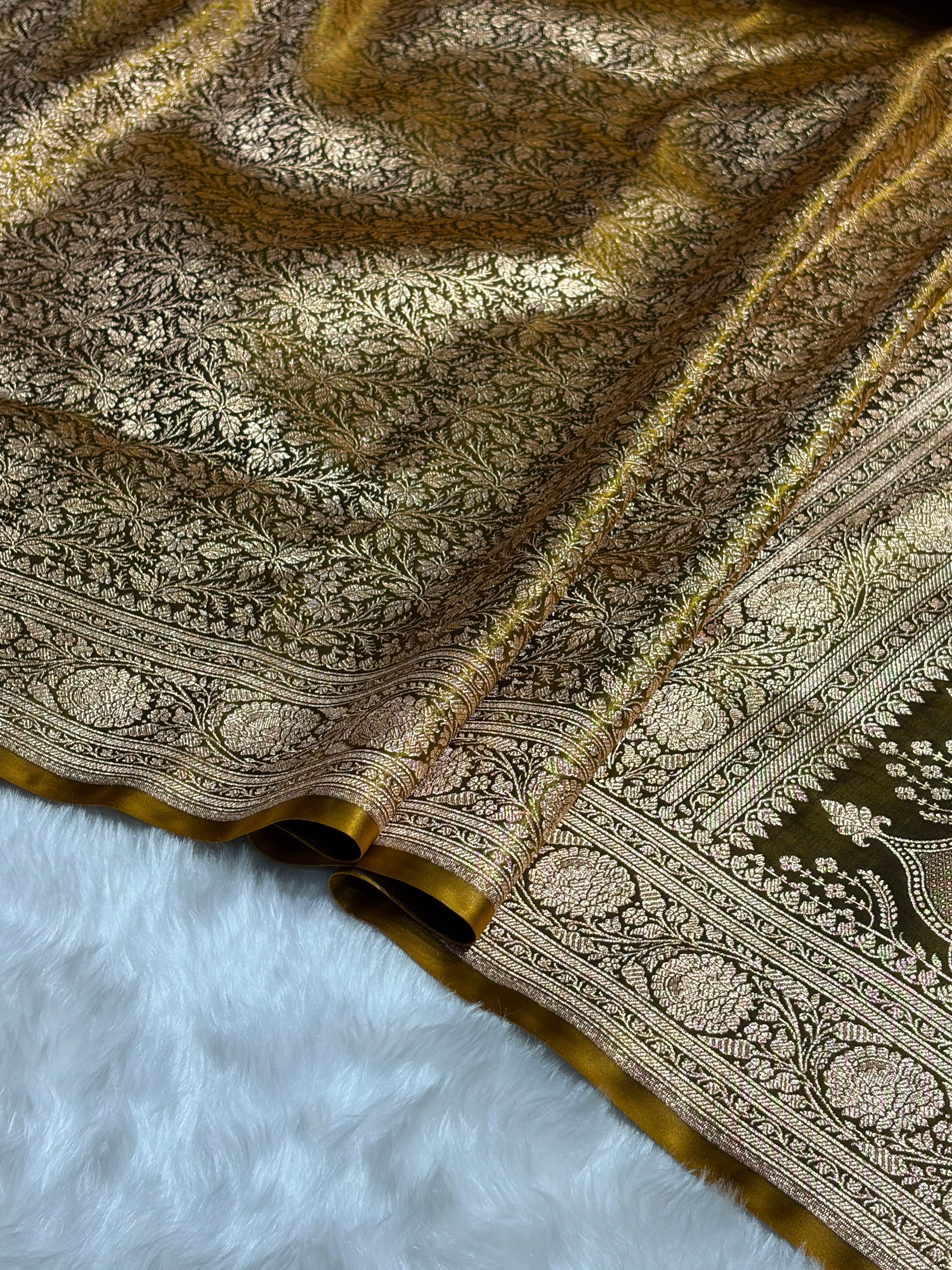 Mehendi Shades Brocket Satin Silk Saree Banarasi Saree Shades SS30