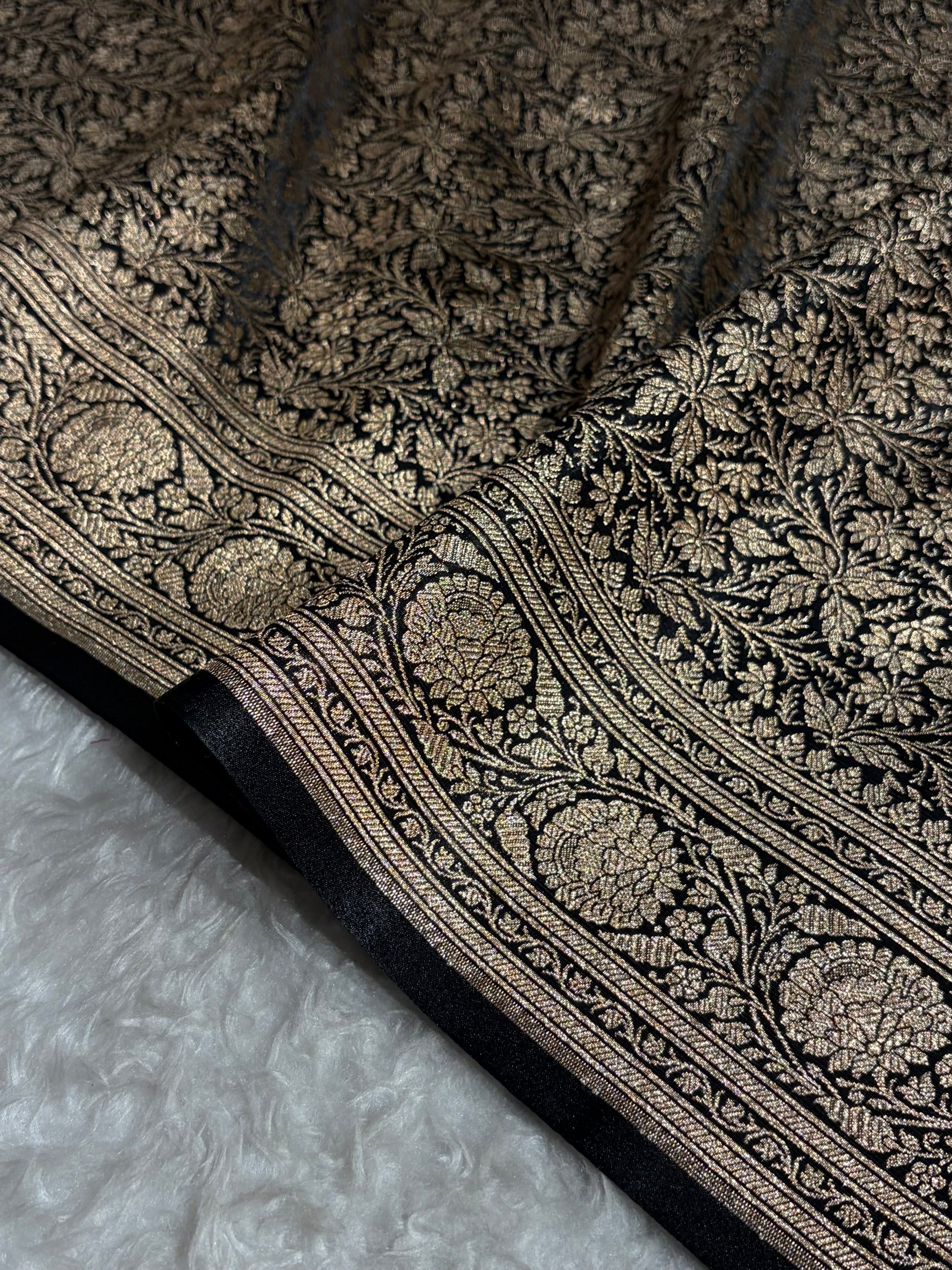 Black Shades Brocket Satin Silk Saree Banarasi Saree Shades SS30