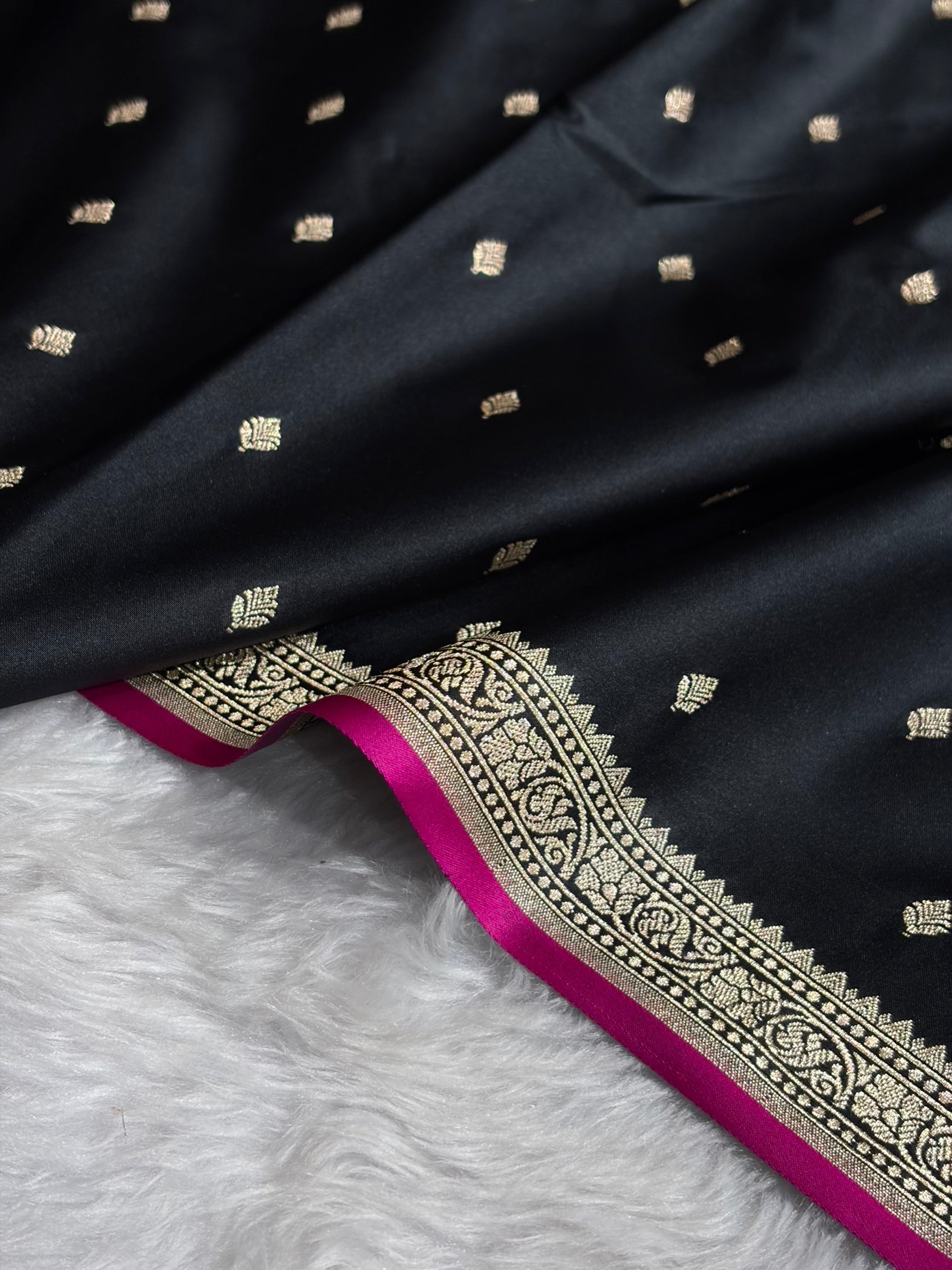 Premium Banarasi Satin Katan Saree in Black Shades SK90