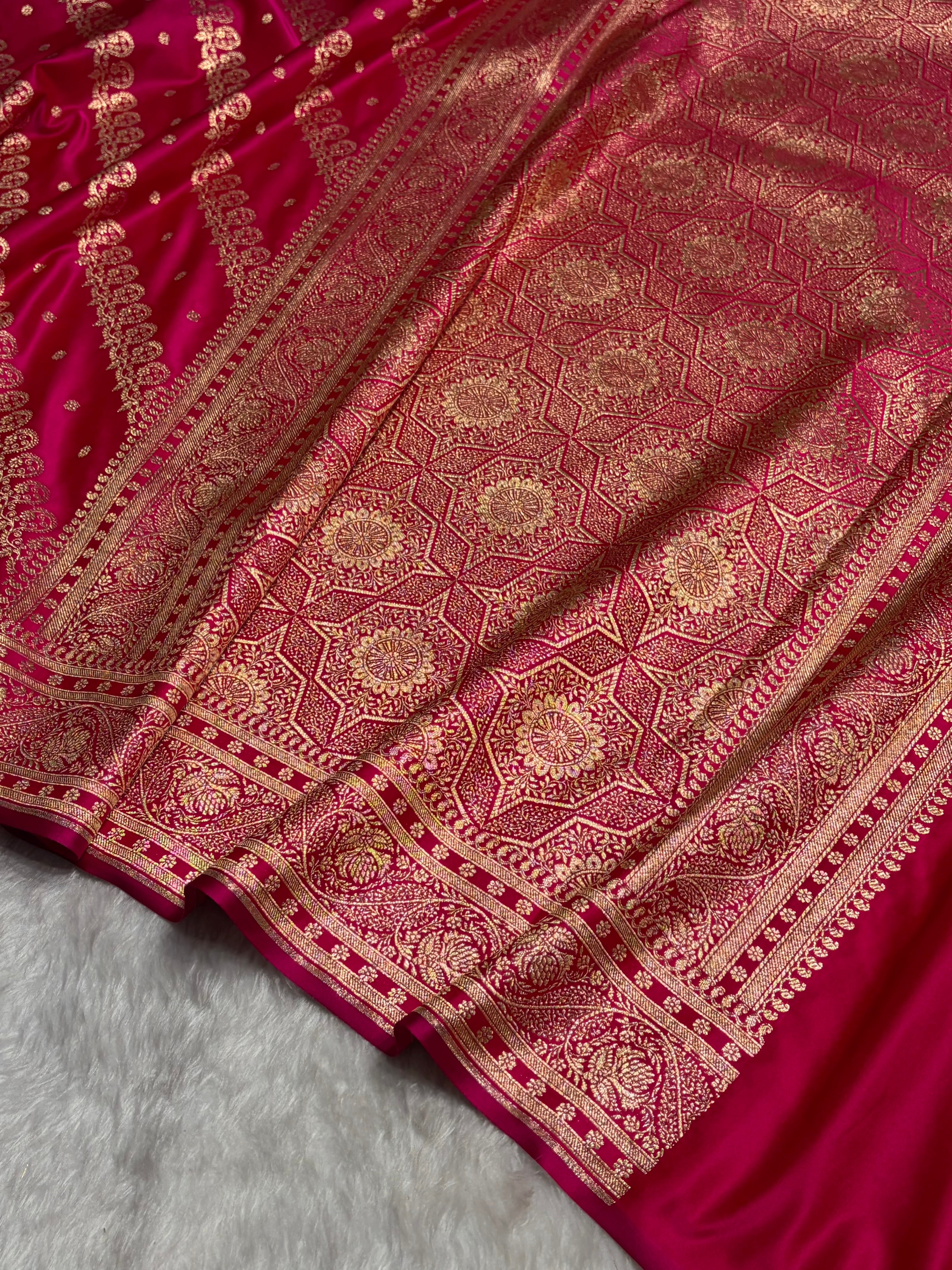 Cross Rani Shades Cross Floral Pattern Satin Katan Silk Saree SK79
