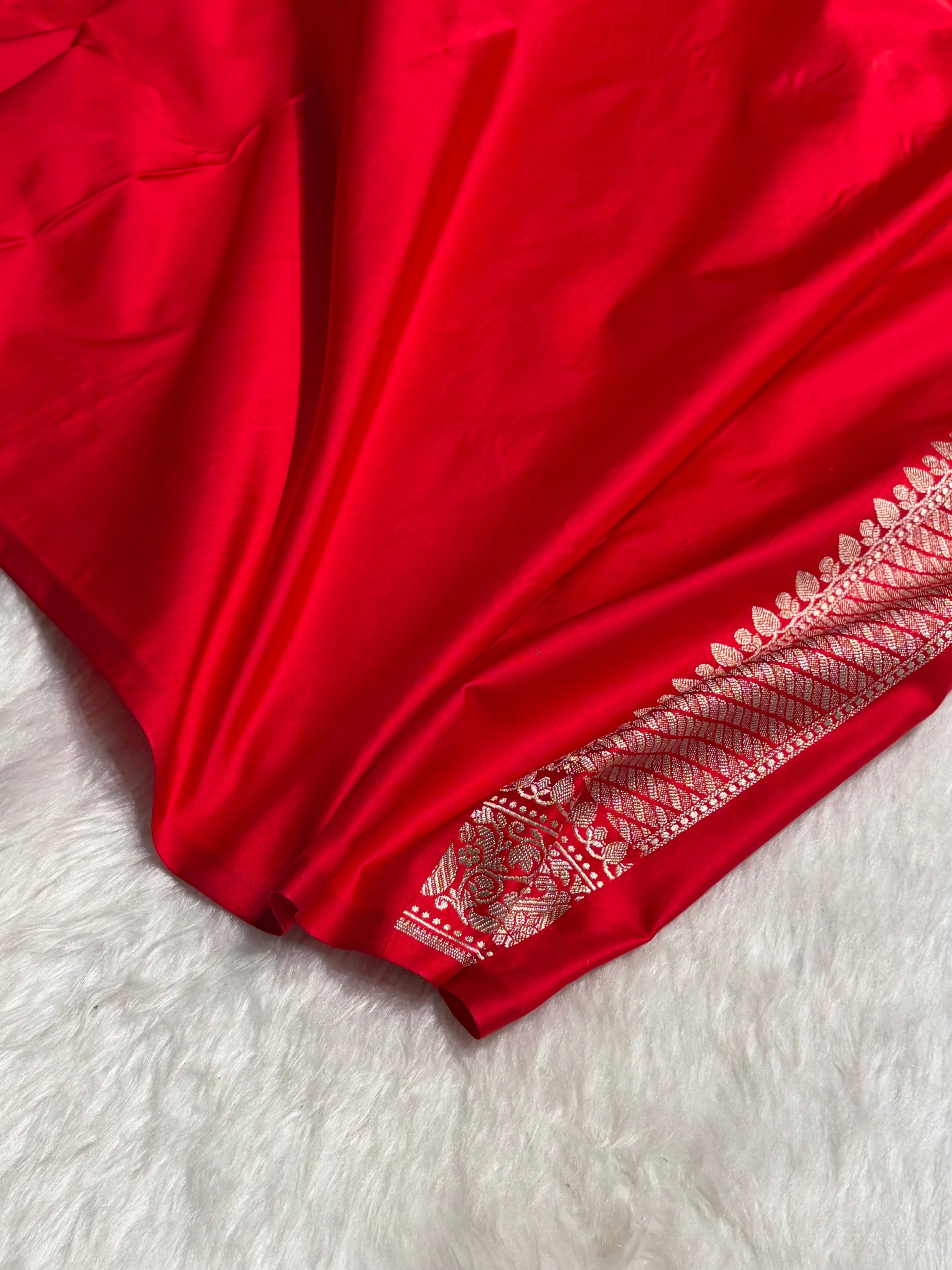 Red With Floral Border Mashru Silk Saree MSM-98