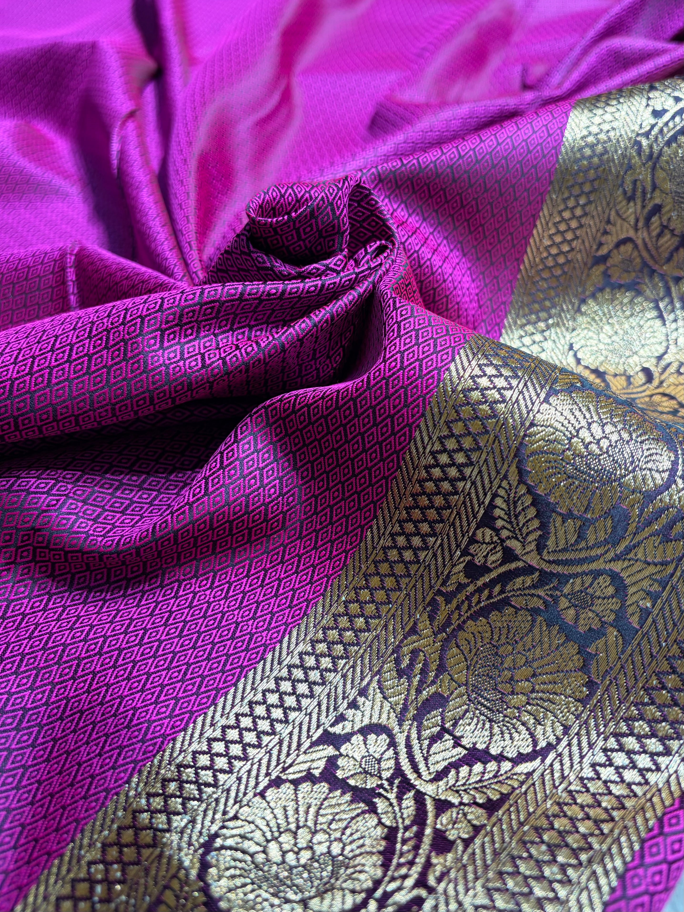 Wine With Pink Tanchoi Satin Katan Silk Saree SKTM-05