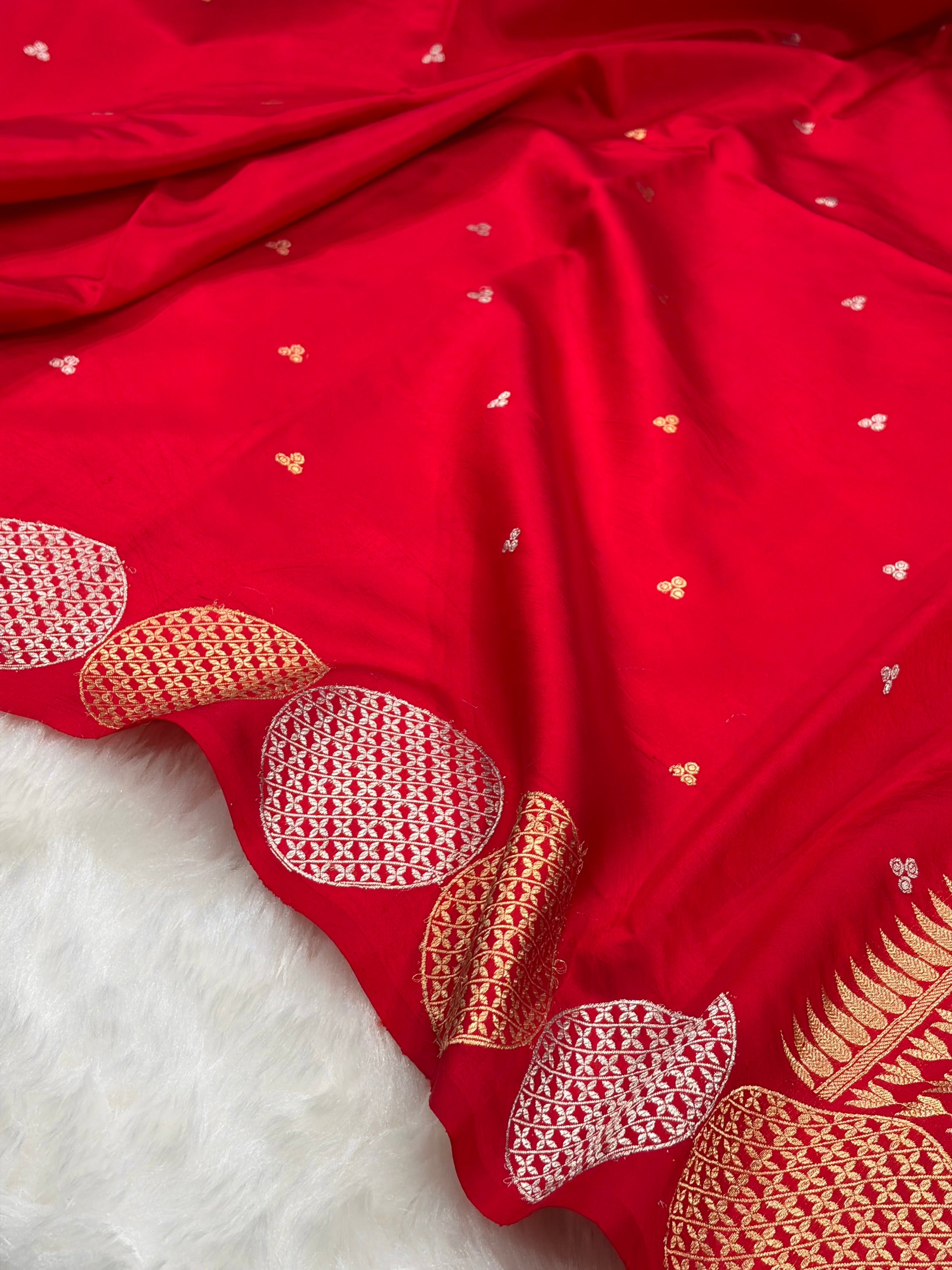 Banarasi Red Shades Handwoven Pure Paper Silk Saree RM-87