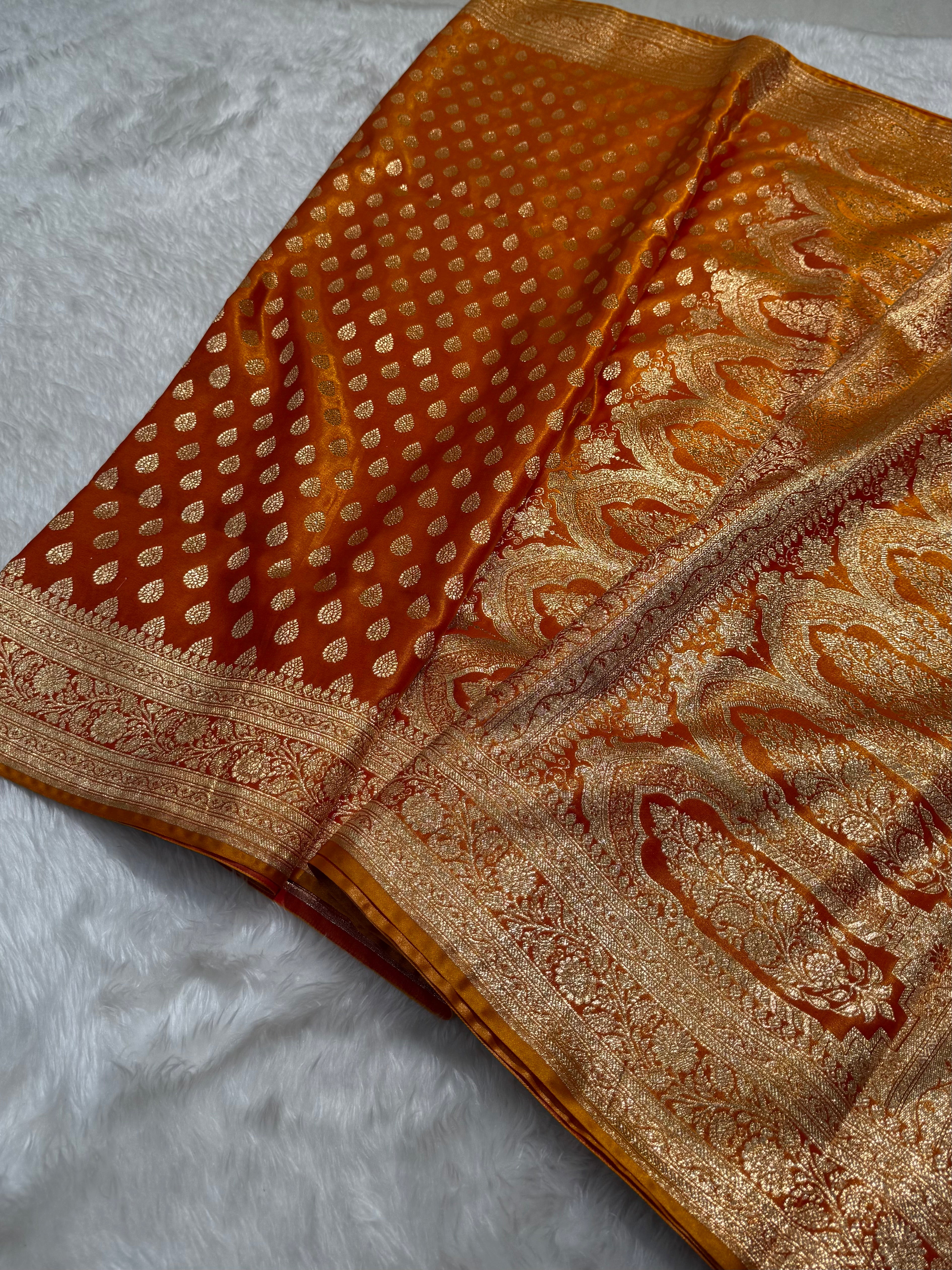 Light Weight Satin Silk booti in Fire Gold SS02