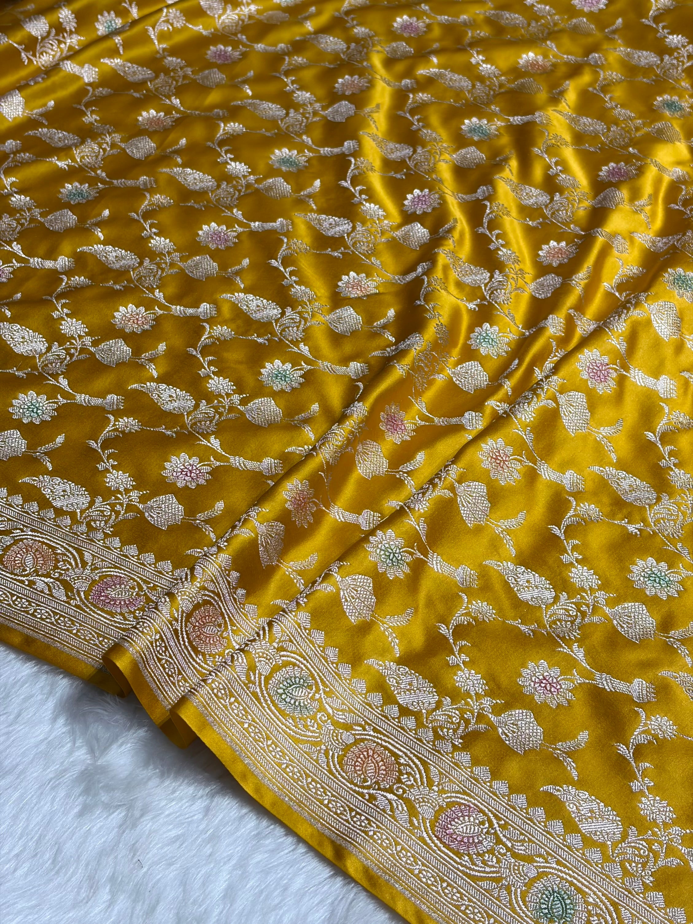 Mustard Shades In Minakari Jaal Mashru Silk Saree MS42
