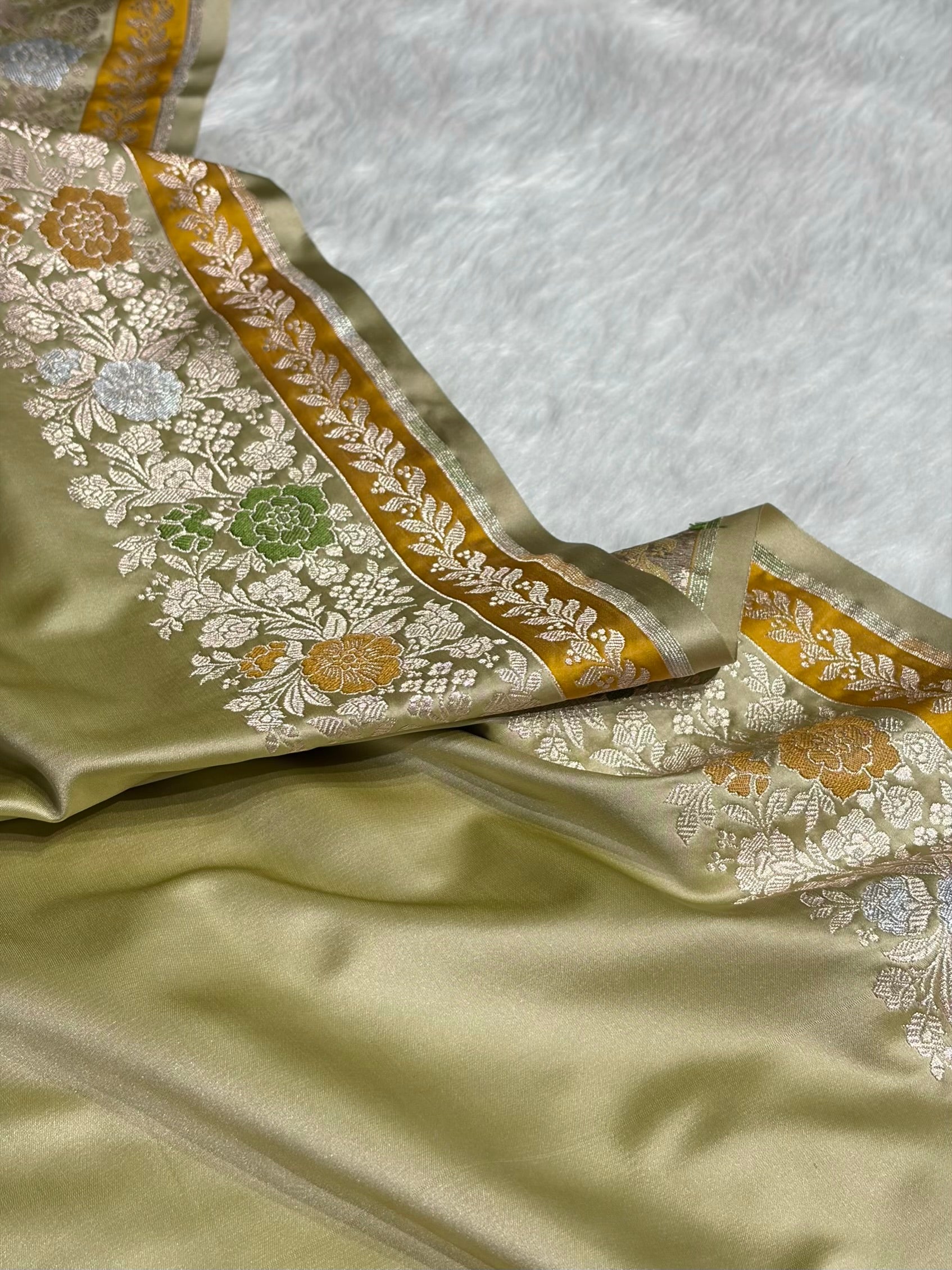 Tusser Shades Floral Minakari Skirt Border Mashru Silk Saree MSM-83