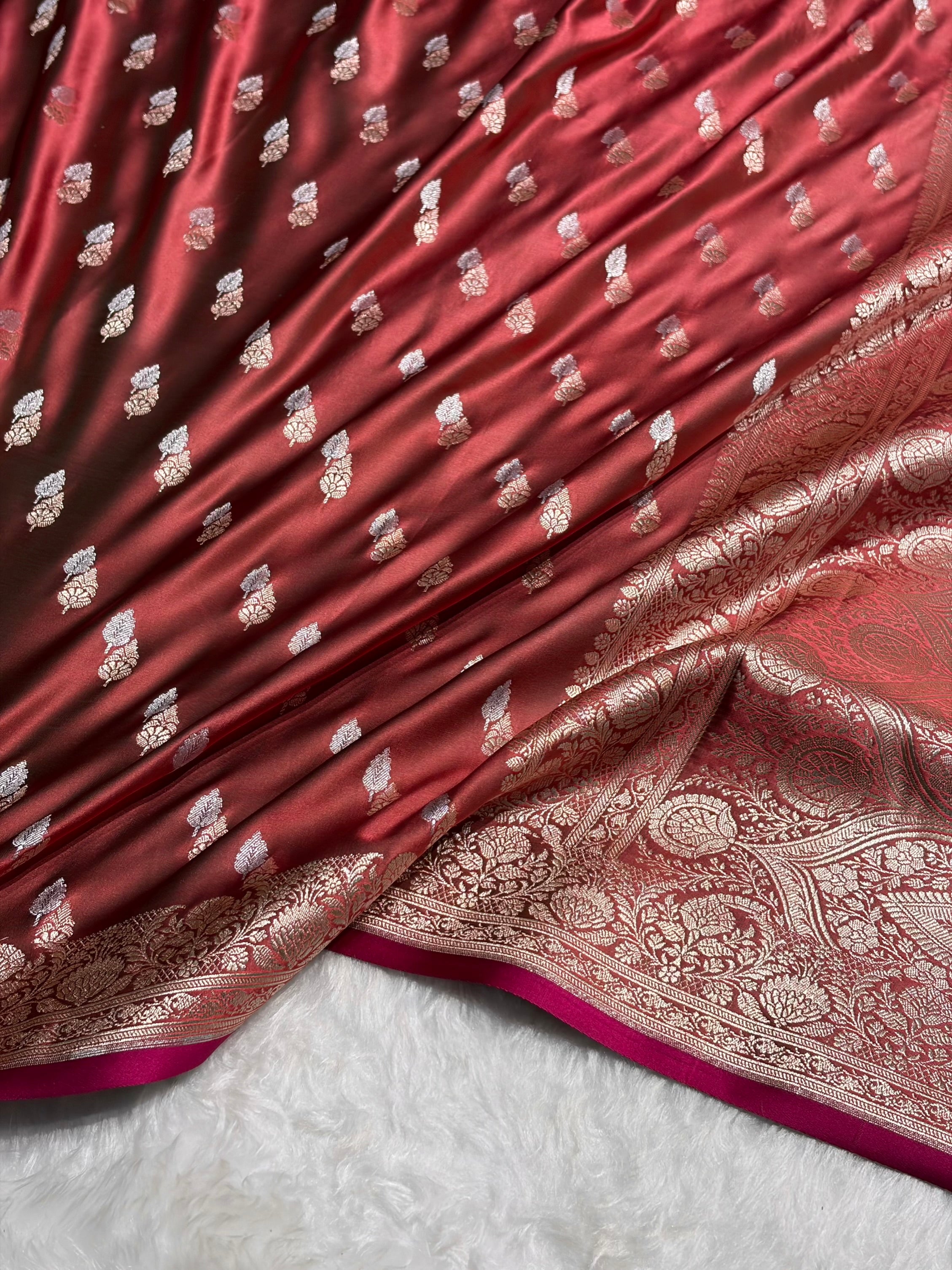 Cross Peach Shades Floral Booti Mashru Silk Saree MSM-69