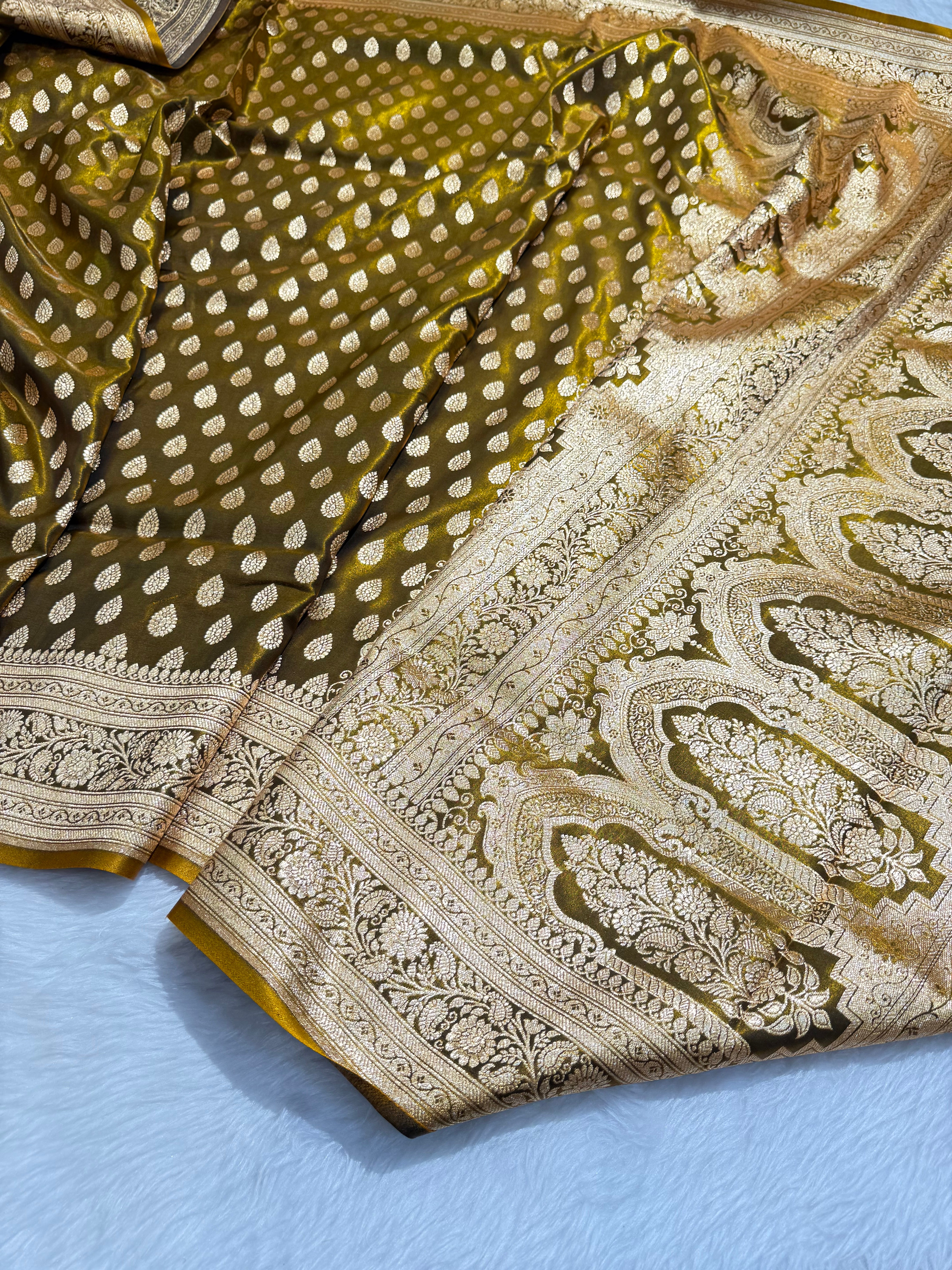 Light Weight Satin Silk booti in Mehandi SS02