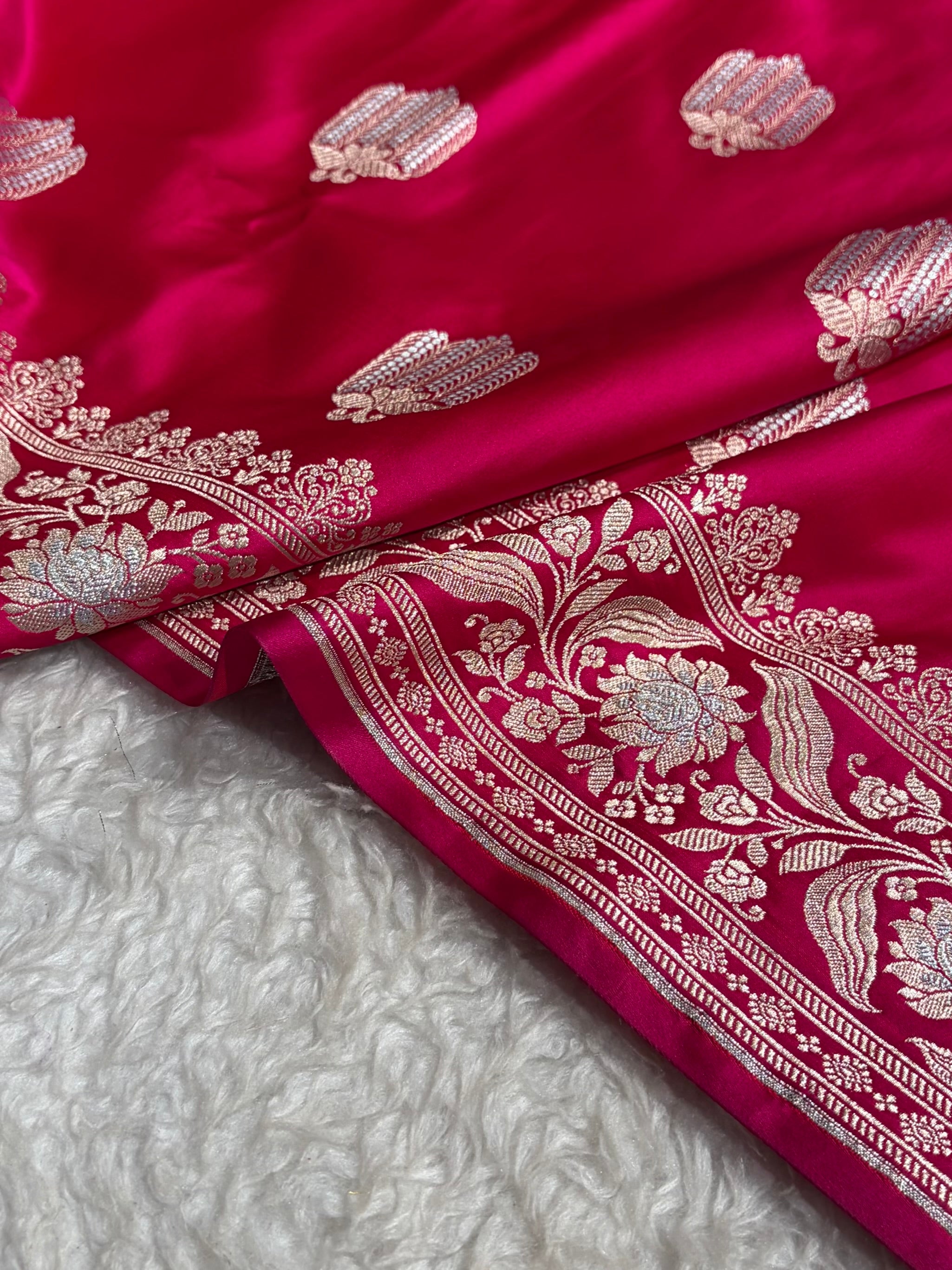 Rani Shades Banarasi Boota Pattern Minakari Floral Mashru Silk Saree MSM-122