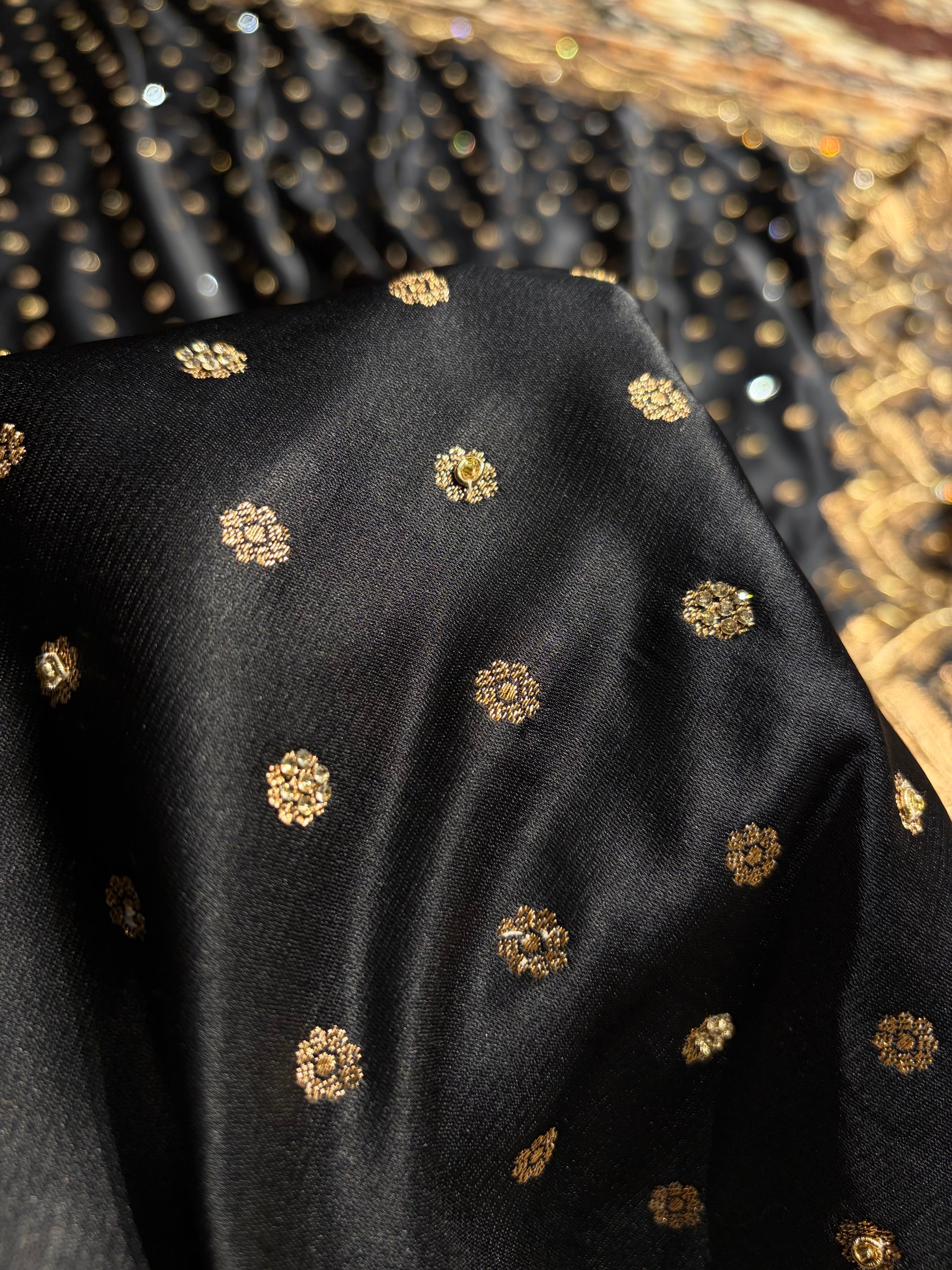 Banarasi Black Katan Silk Saree With Ari Zardozi and Swarovski stone work BSK01