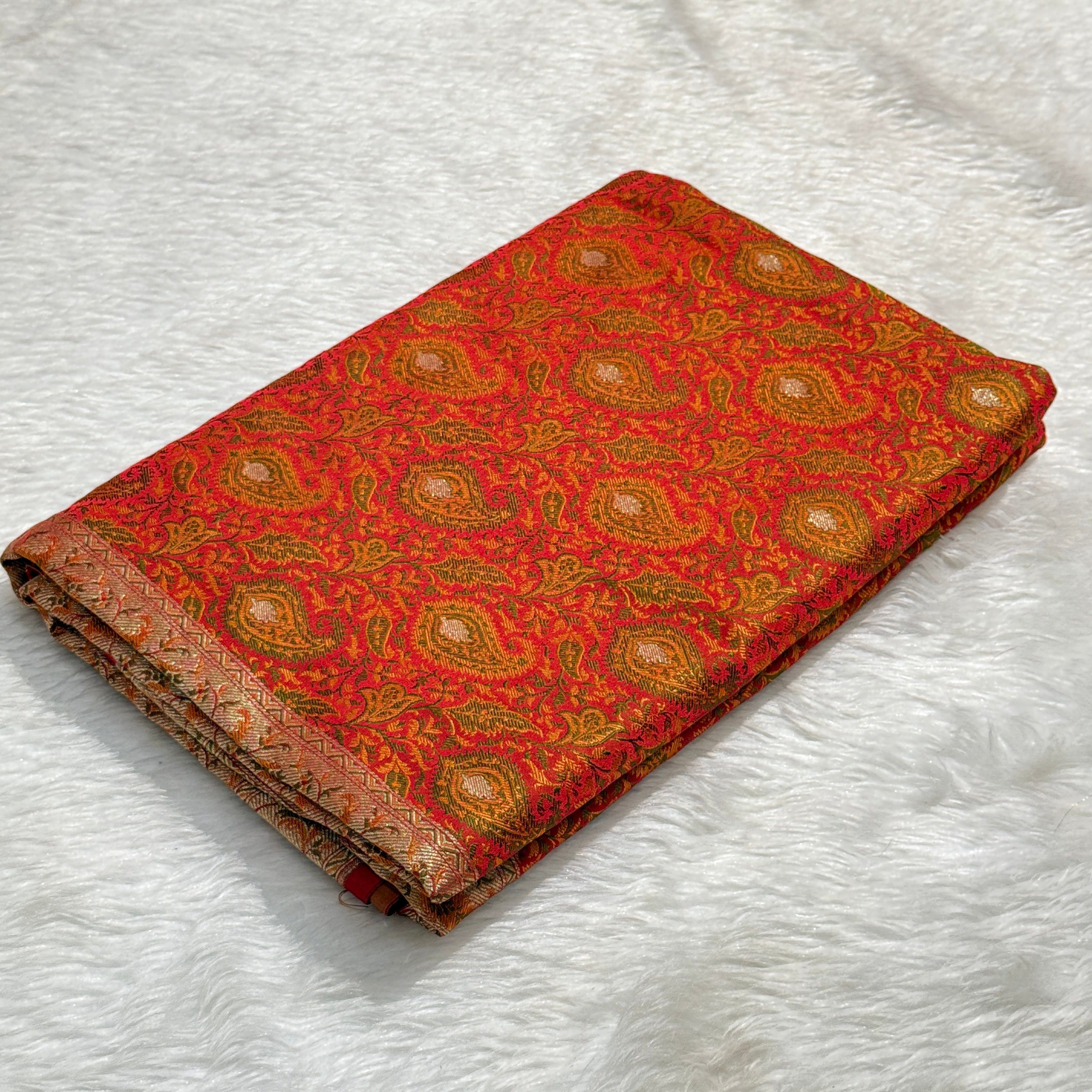 Red Jamawar Tanchoi Katan Silk Saree SKTM-02