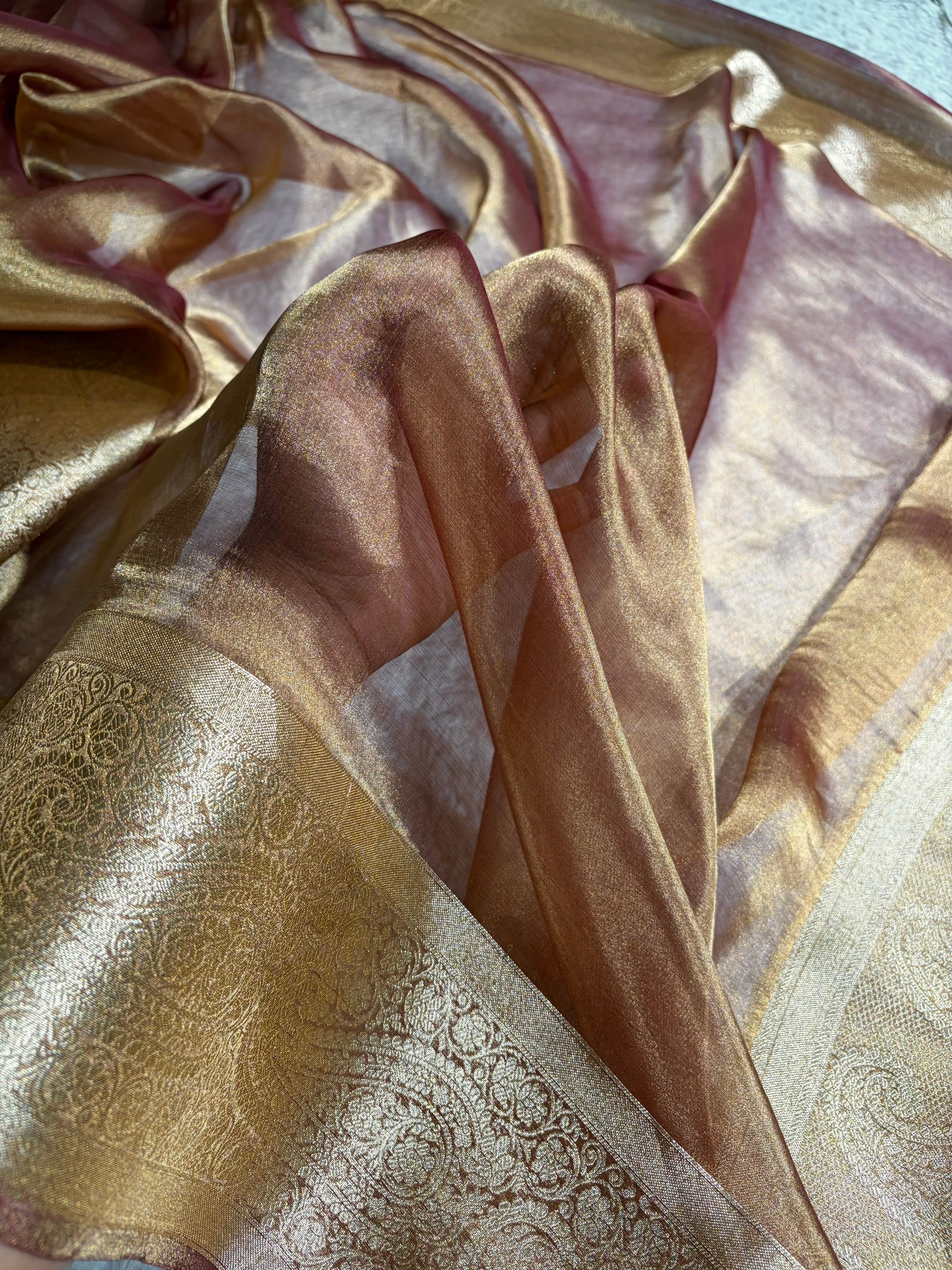 Dark Cheeku Tissue Bananasi Floral Pure Tissue Silk Saree PT-57