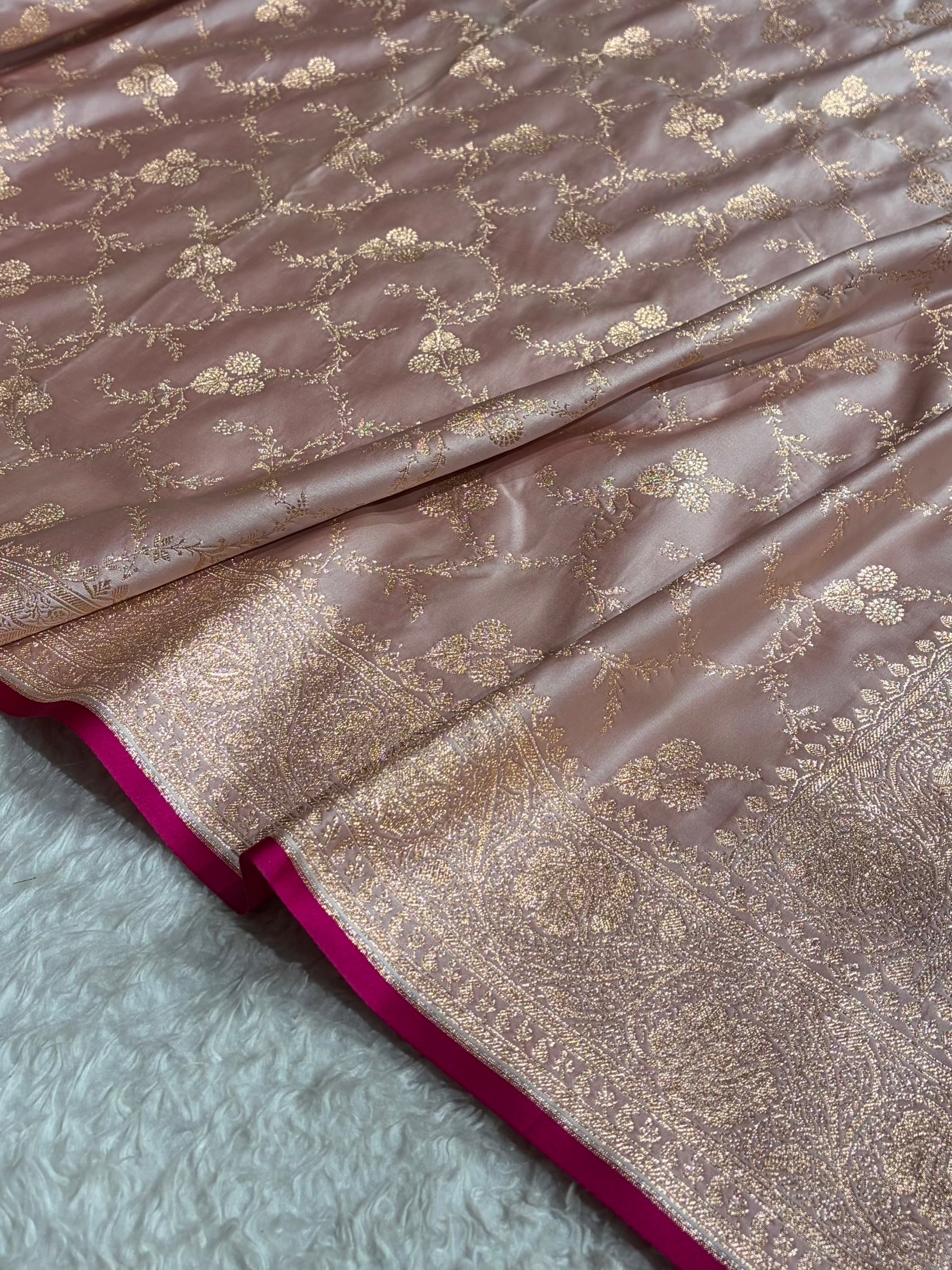 Banarasi Satin Katan Saree in Rose Gold Shades SK130