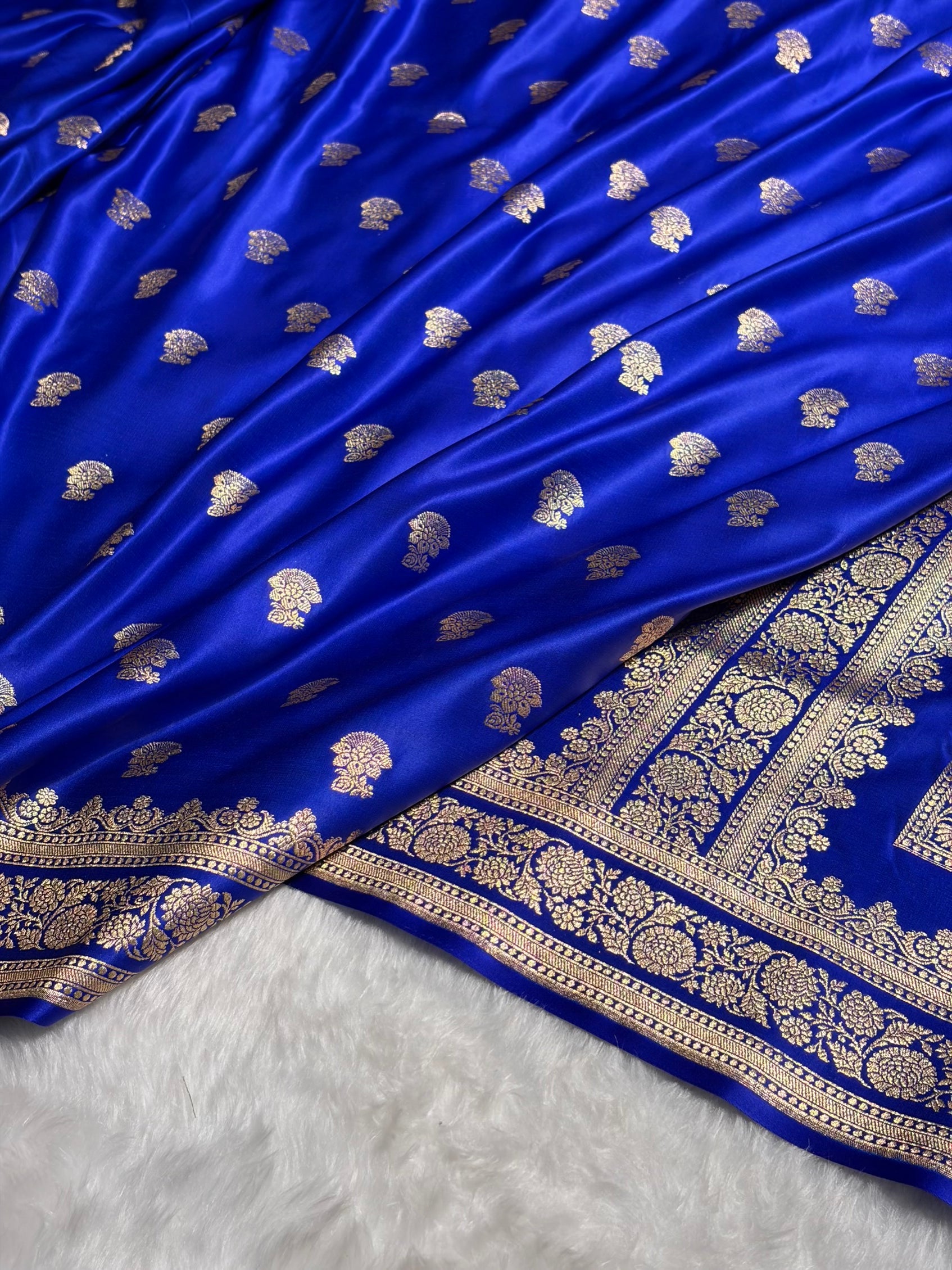 Royal Blue Booti Pattern Satin Katan Silk Saree SK49