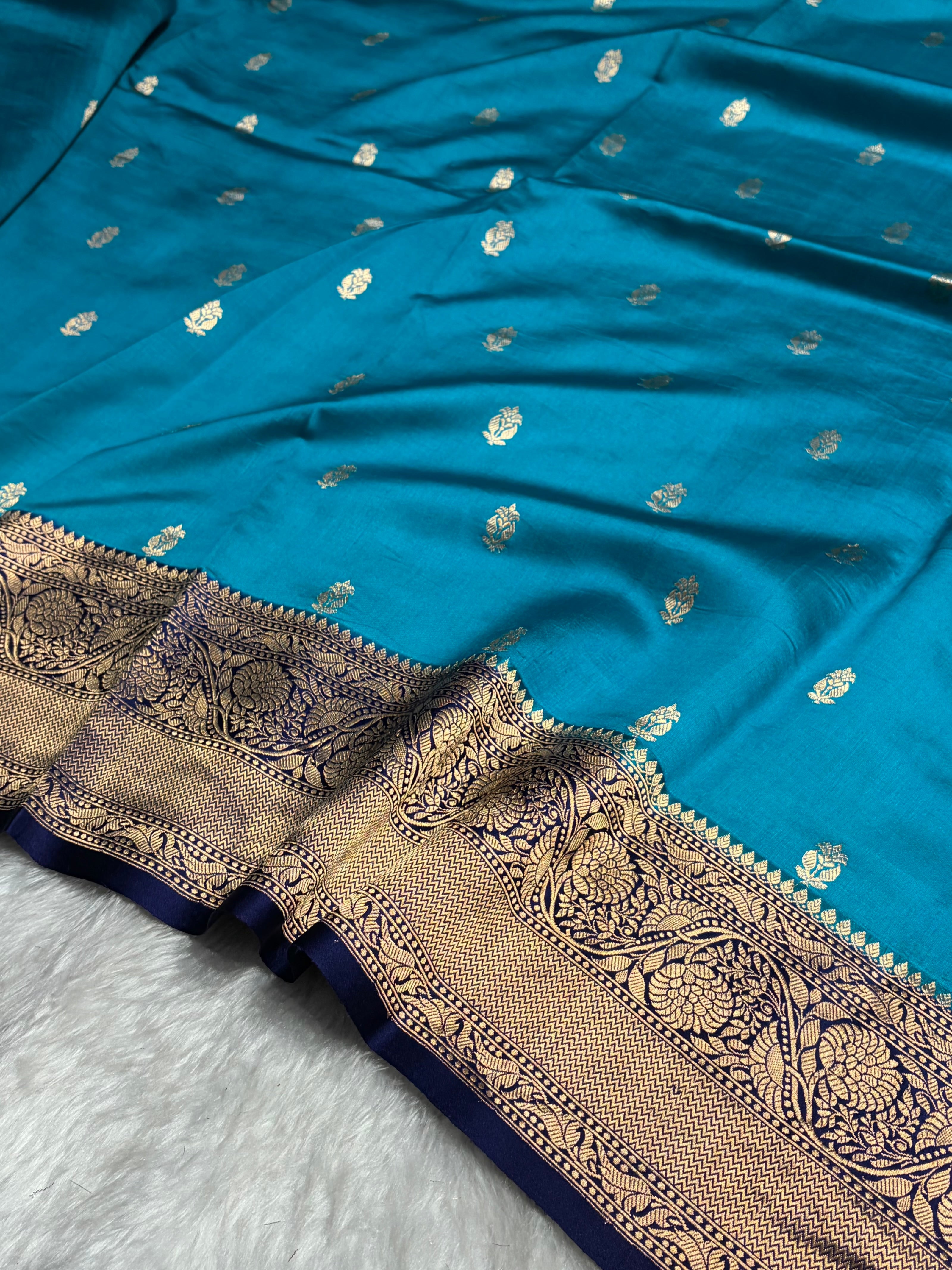 Contrast Firozi with Purple Shades Handwoven Pure Raw Mango Silk RM-56