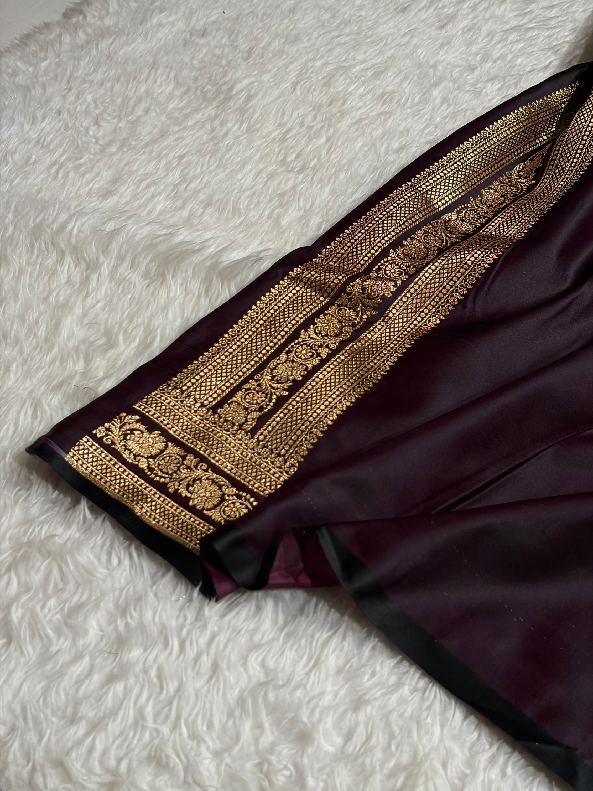 Banarasi Satin Katan Saree Booti Pattern in Cross Wine Shades SK128