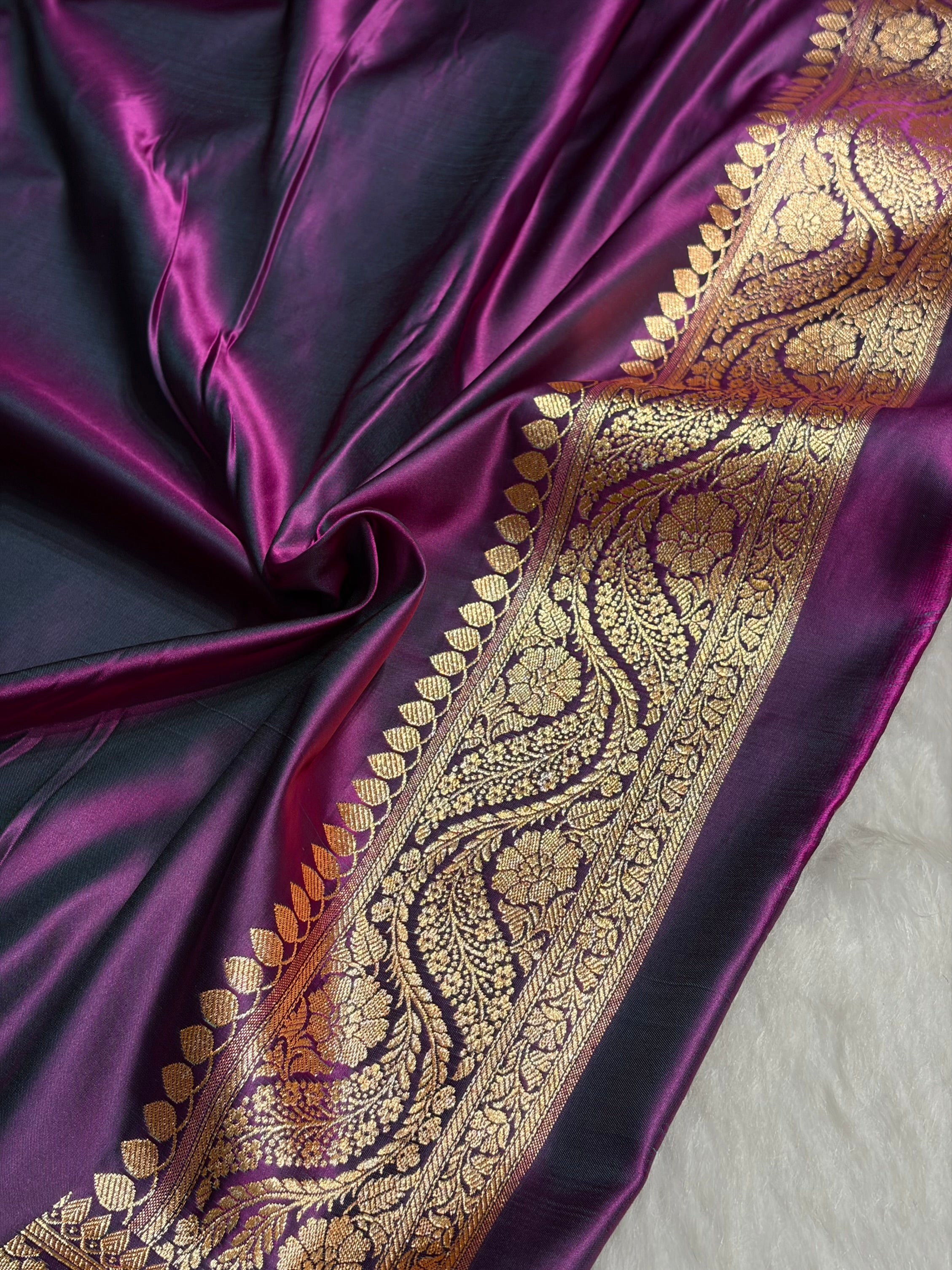 Wine Cross with Boota Pattern Satin Katan Silk Saree SK67