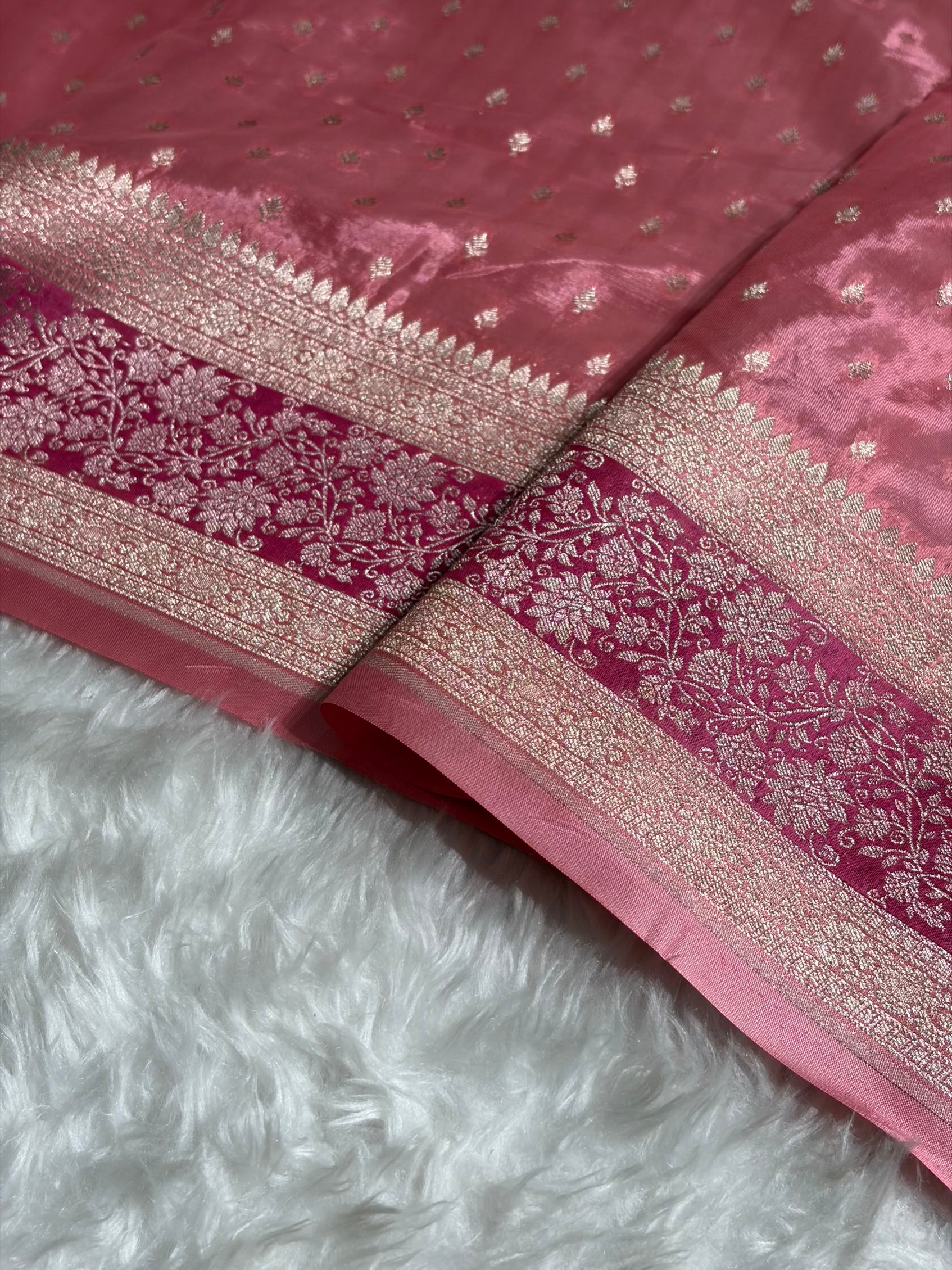 Peach Shades With Contrast Border Crepe Silky Katan Banarasi Saree CSK-06