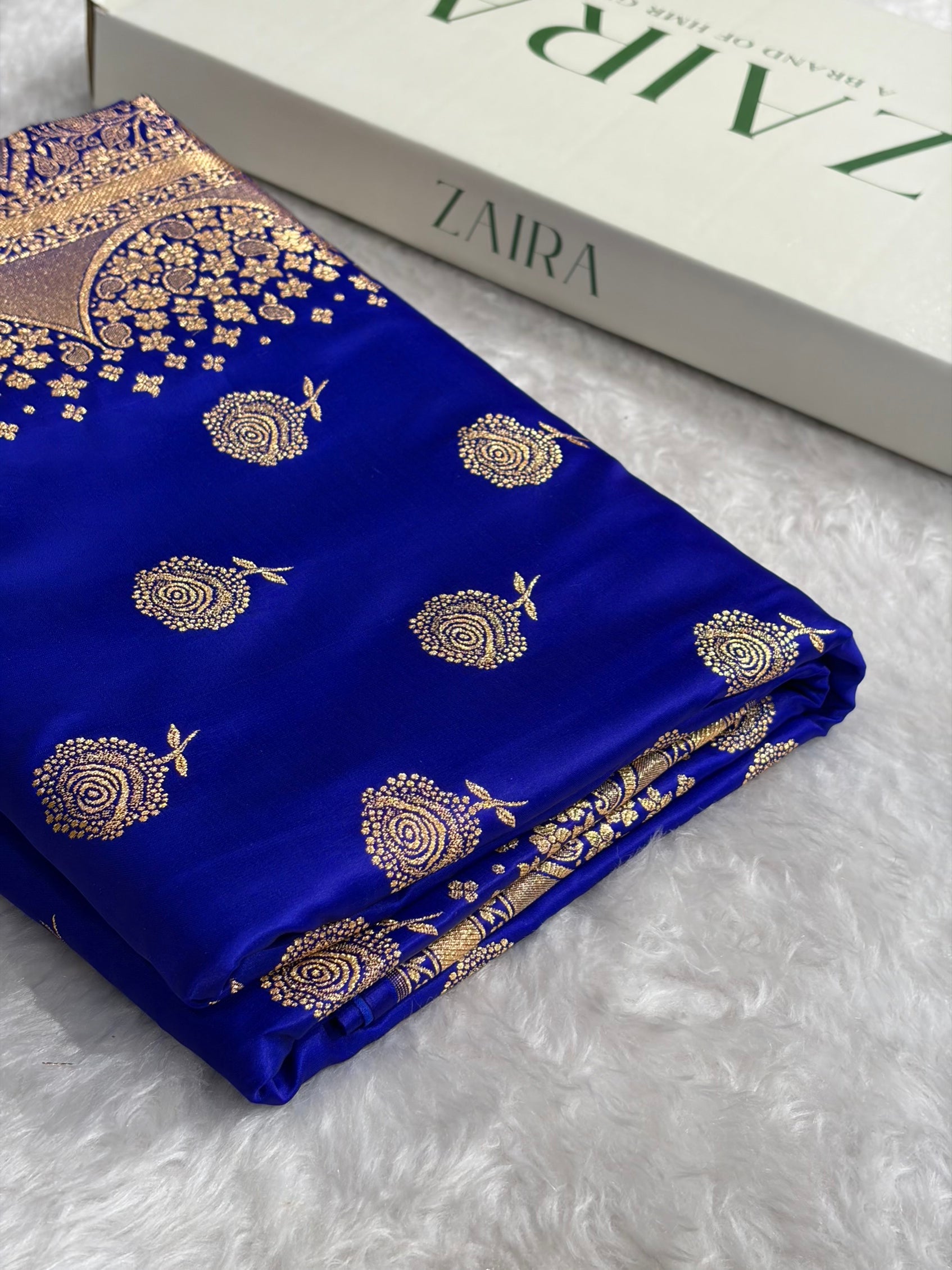 Banarasi Satin Katan Saree With Boota in Royal Blue Shades SK111