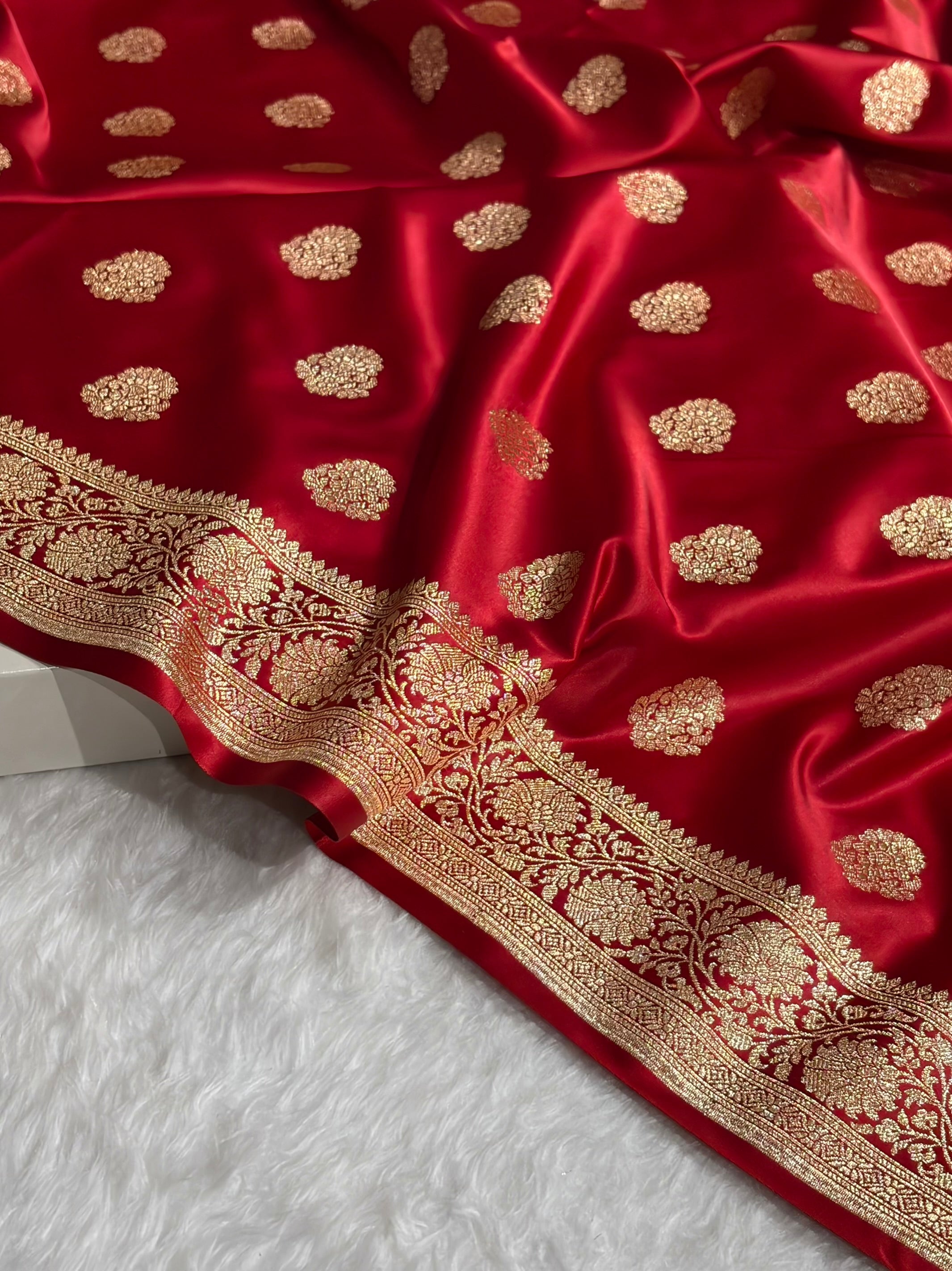 Banarasi Satin Katan Saree With Boota in Maroon Shades SK109