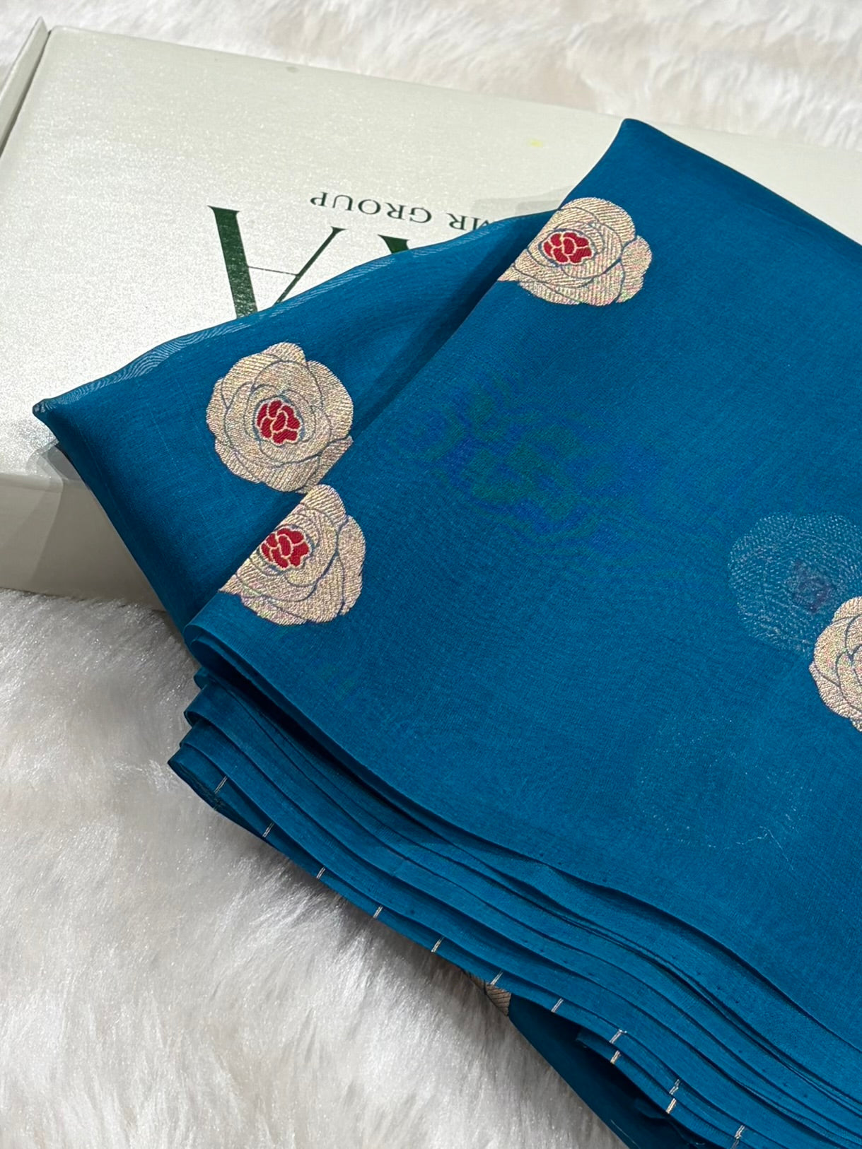 Pure Banarasi Organza Firozi Shades With Minakari Floral Banarasi Silk Saree PO-27