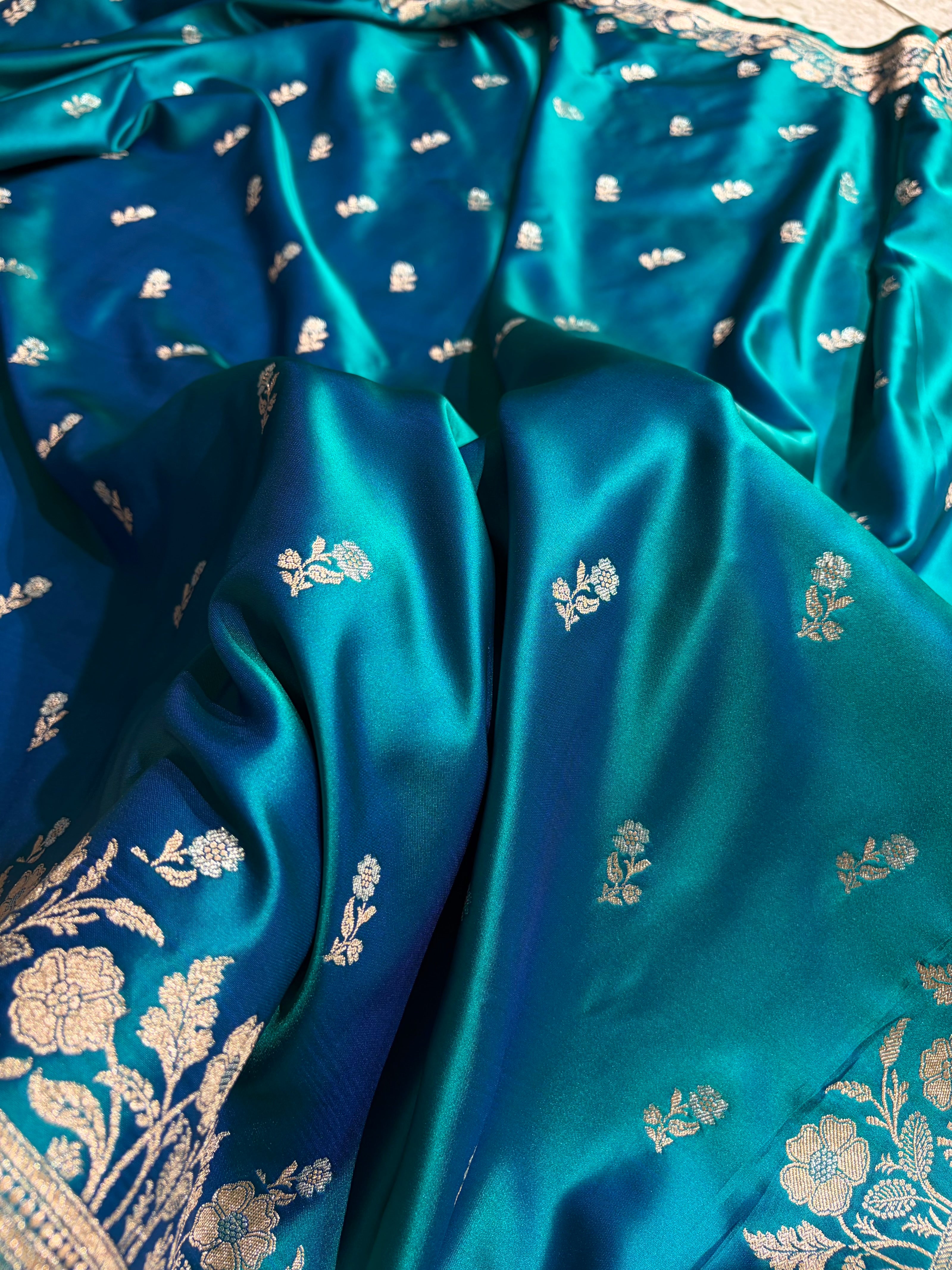Peacock Boota With Floral Border Mashru Silk Saree MSM-86