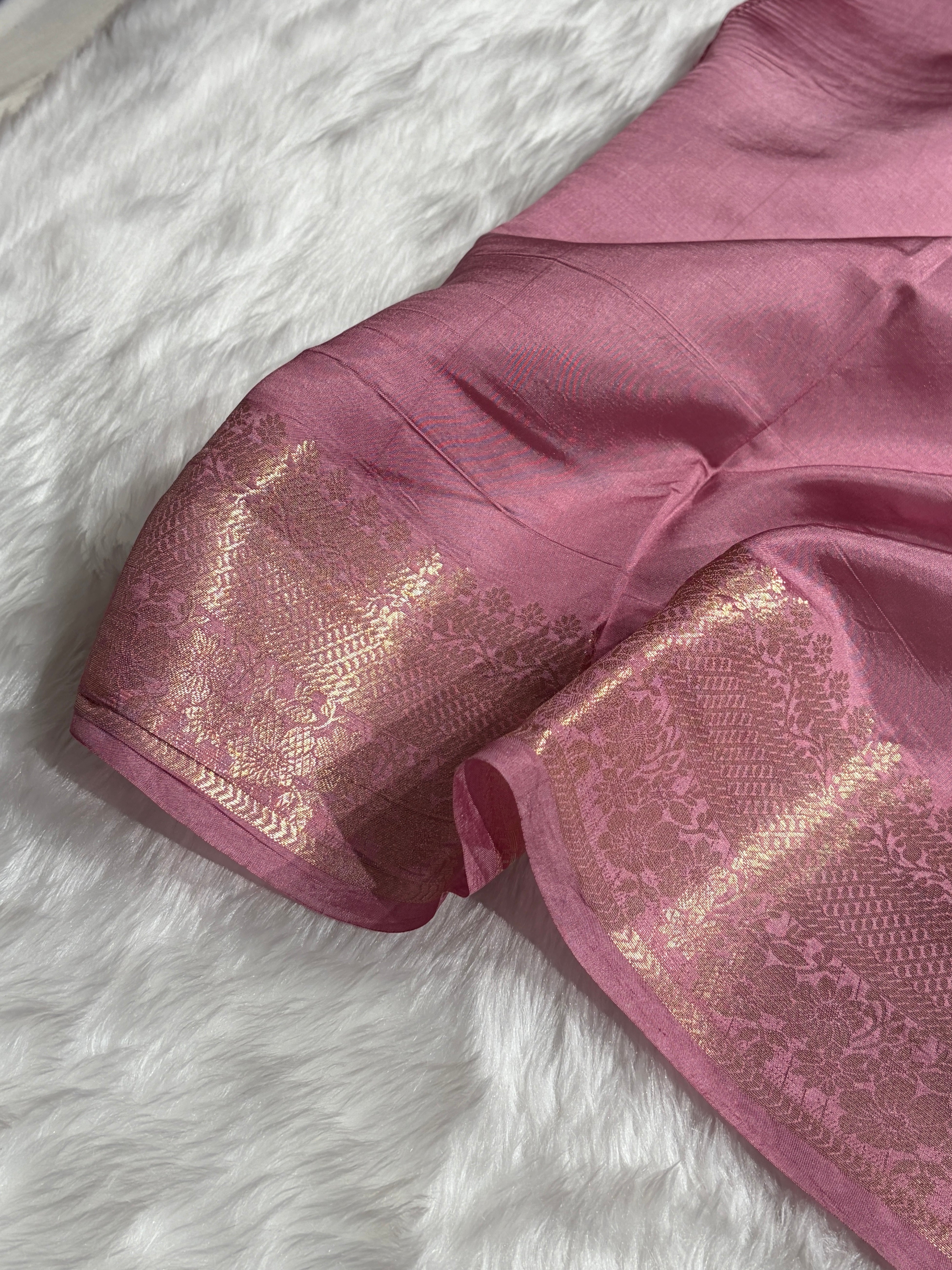 Banarasi Baby Pink Shade Flower Minakari Brocade Pure Caramel Mango Silk Saree CS-21